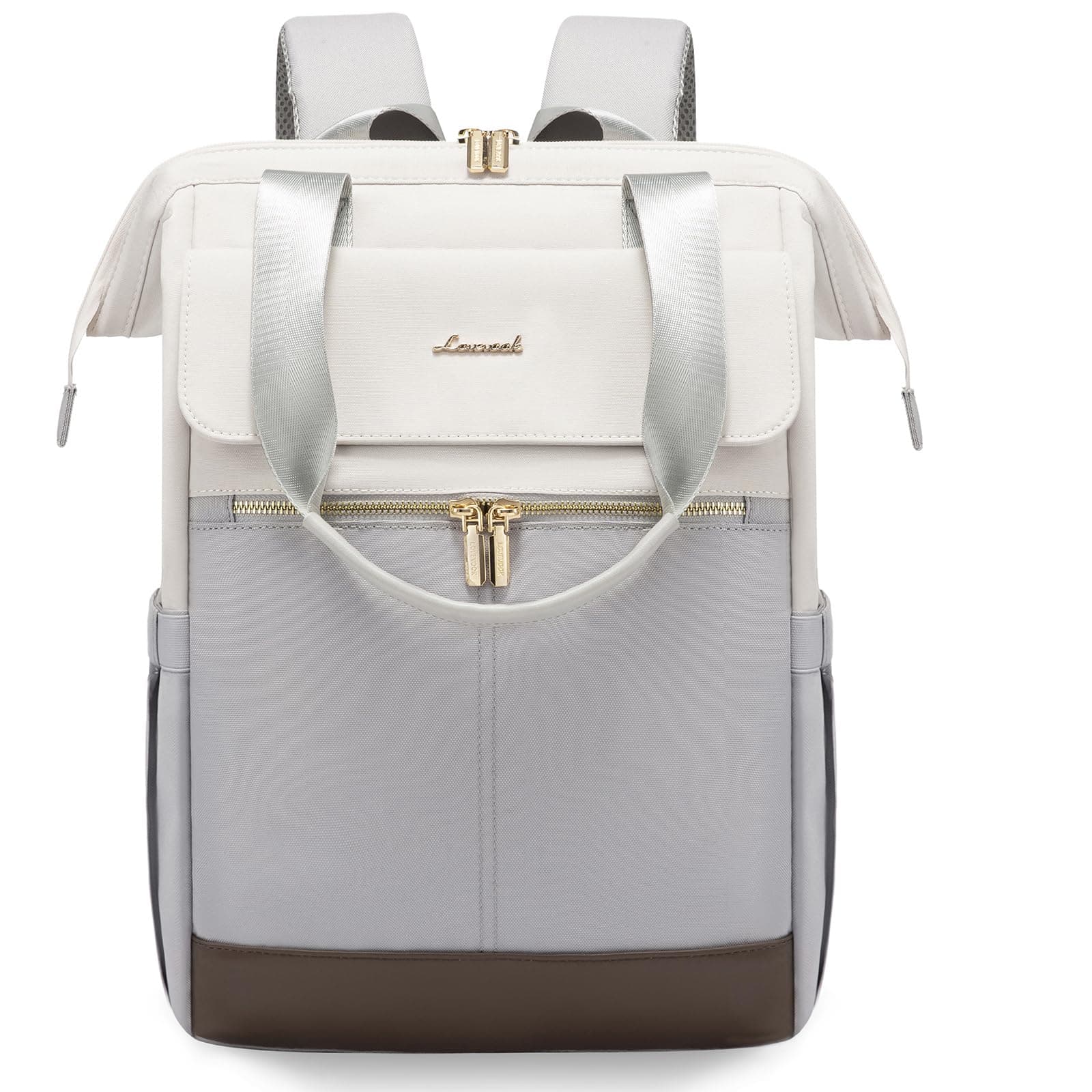 LOVEVOOK Damen Rucksack Modern, Laptop Schulrucksack Wasserdicht, Schultasche Teenager Backpack Women Elegant Tagesrucksäcke Handtasche 2 in 1, 15,6 Zoll für Uni Büro Arbeit, Beige - Hellgrau