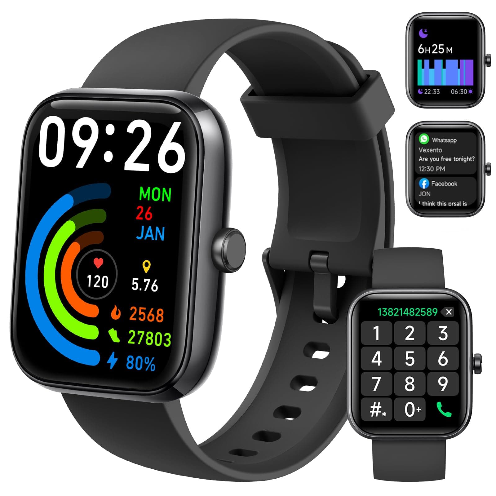 Smart Watch for Men Women with Bluetooth Call, Alexa Built-in, WhatsApp Notifications, Fitness Tracker with Heart Rate/SpO2/Sleep/Pedometer, 1.83" DIY Dial, 100+ Sports Modes, IP68 for Android iOS