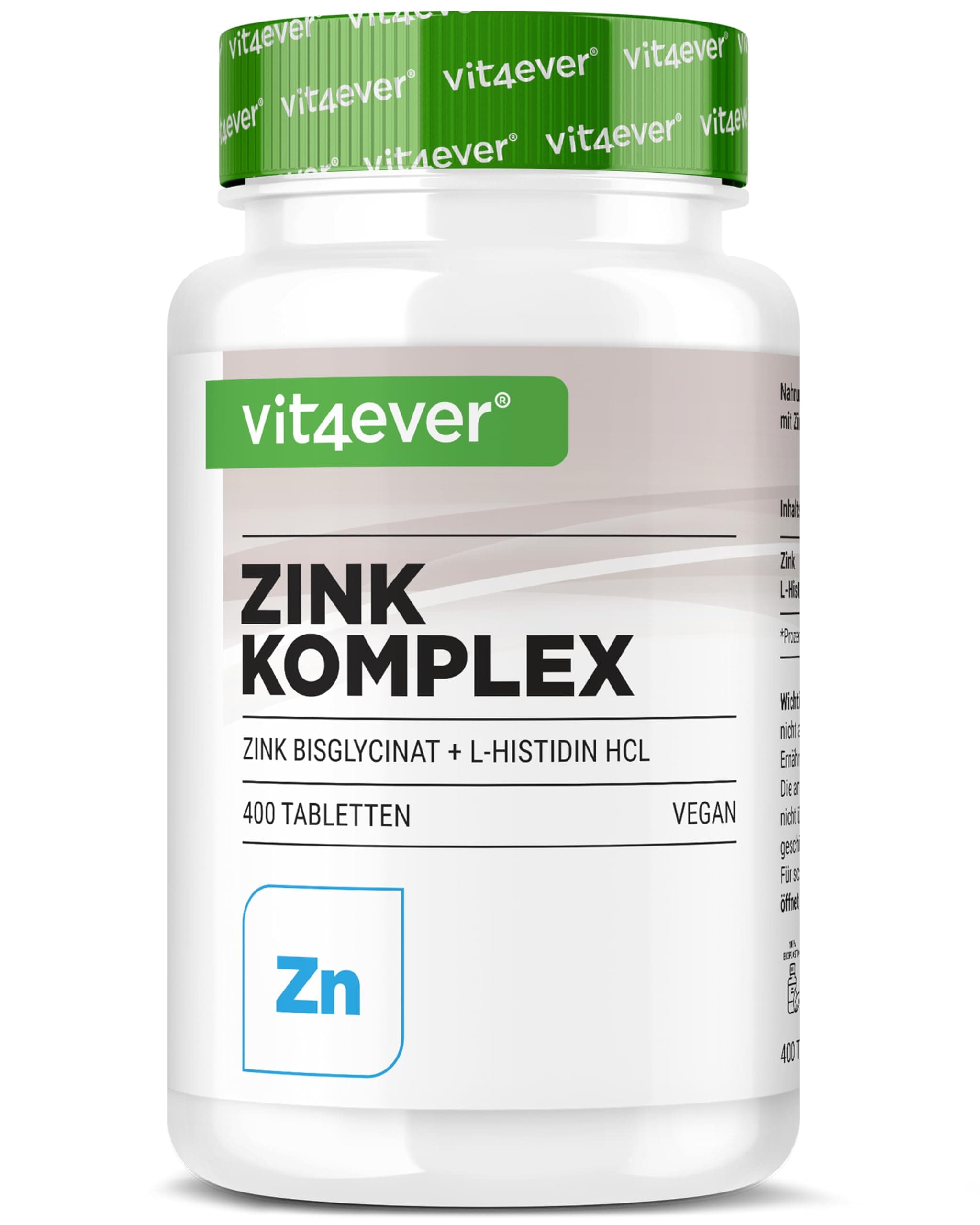 Zink 25 mg - 400 Tabletten - Premium: Zinkbisglycinat von Albion® + L-Histidin - Hohe Bioverfügbarkeit - Chelat-Komplex - Laborgeprüft - Vegan - Hochdosiert
