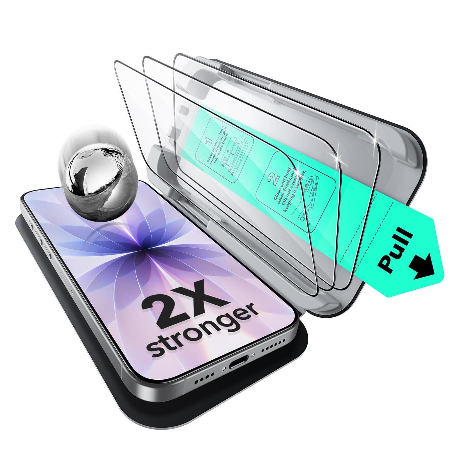 ESR Pack 3 Protectores Pantalla para iPhone 17/iPhone 16 Pro, Grado Militar, No Astilla, Dureza 9H, Cristal Templado, Cobertura total, Bandeja UltraFit