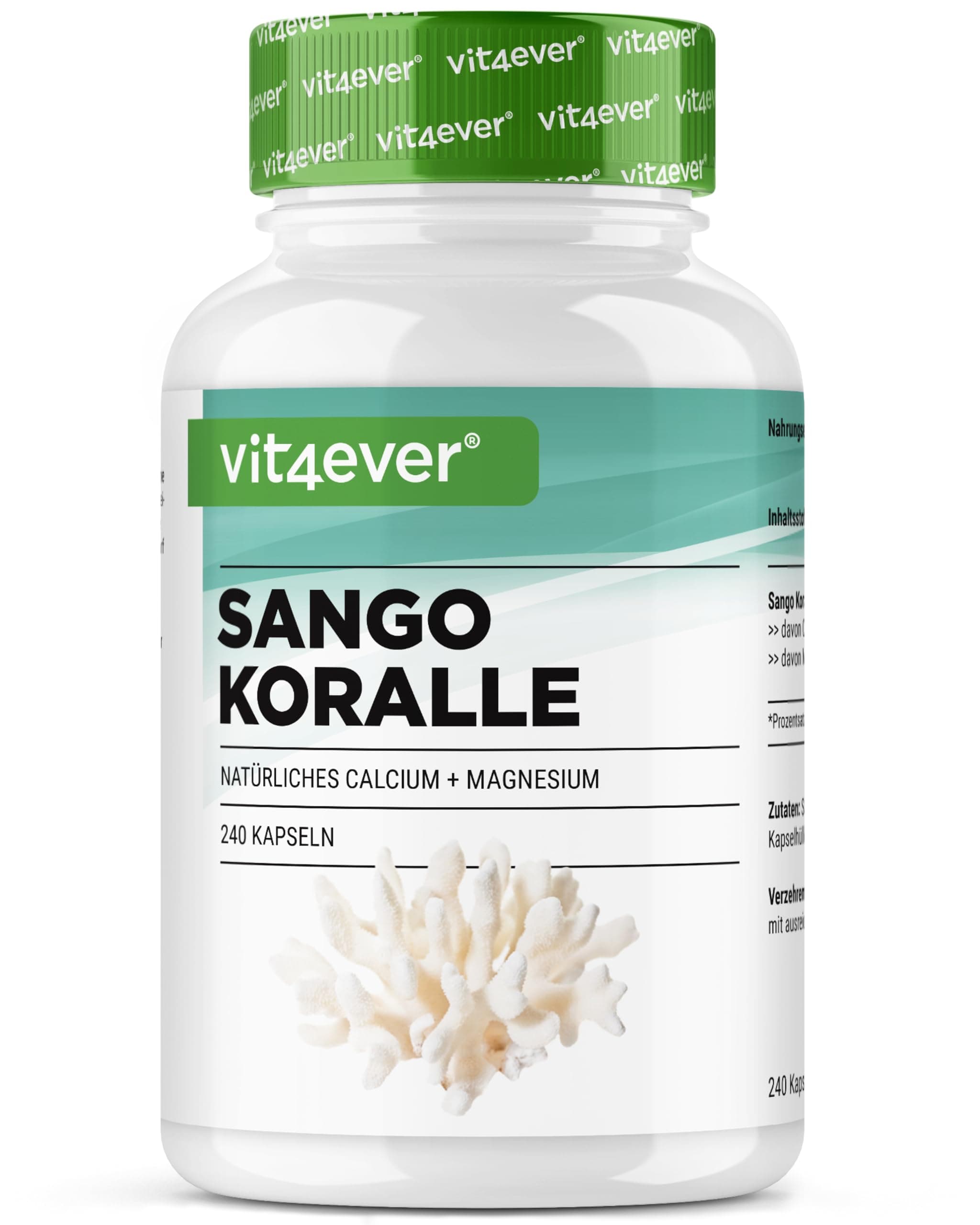 vit4ever Sango Meereskoralle - 240 Kapseln (3 Monate) - 660 mg Calcium & 330 mg Magnesium - Natürliche Kalzium- und Magnesiumquelle - Hochdosiert