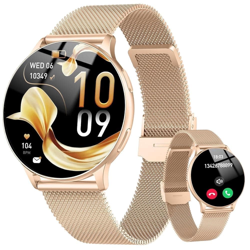 Reloj Inteligente Mujer, 1.32" AMOLED Smartwatch Mujer con Asistente de Voz, Monitor Sueño, Podómetro, Pulsómetro, 120+ Modos Deportivos Smart Watch con Llamadas y Notificación, IP68 para Android iOS