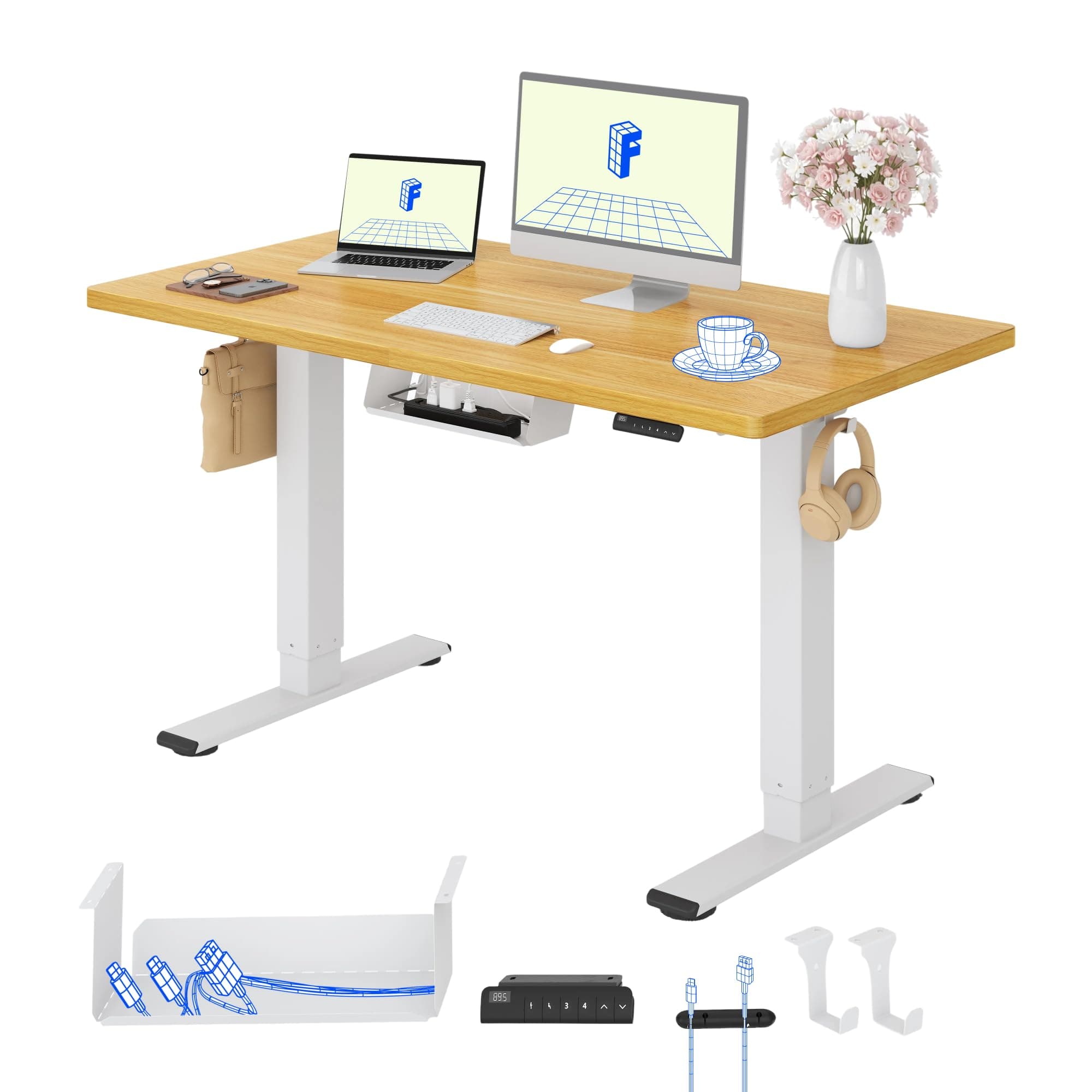FLEXISPOT Höhenverstellbarer Schreibtisch mit 2 Motoren & 25MM EINTEILIGER Tischplatte 120x80 cm, Ergonomischer Bürotisch Elektrisch mit Kabelmanagement, Memory Funktion & Höhenanzeige
