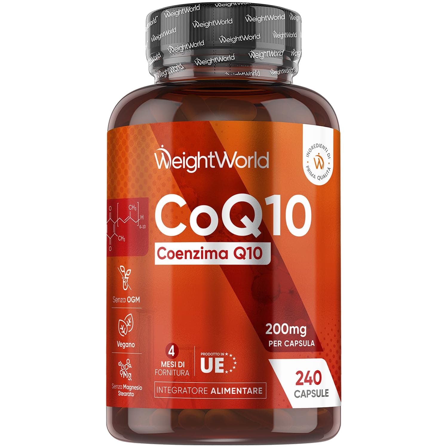 Coenzima Q10 Vegano, 200mg per Dose Giornaliera, 240 Capsule (4 Mesi di Fornitura), Q10 Coenzima come Ubiquinone, Integratore CoQ10, Privo di Magnesio Stearato e Senza OGM, Prodotto nel Regno Unito