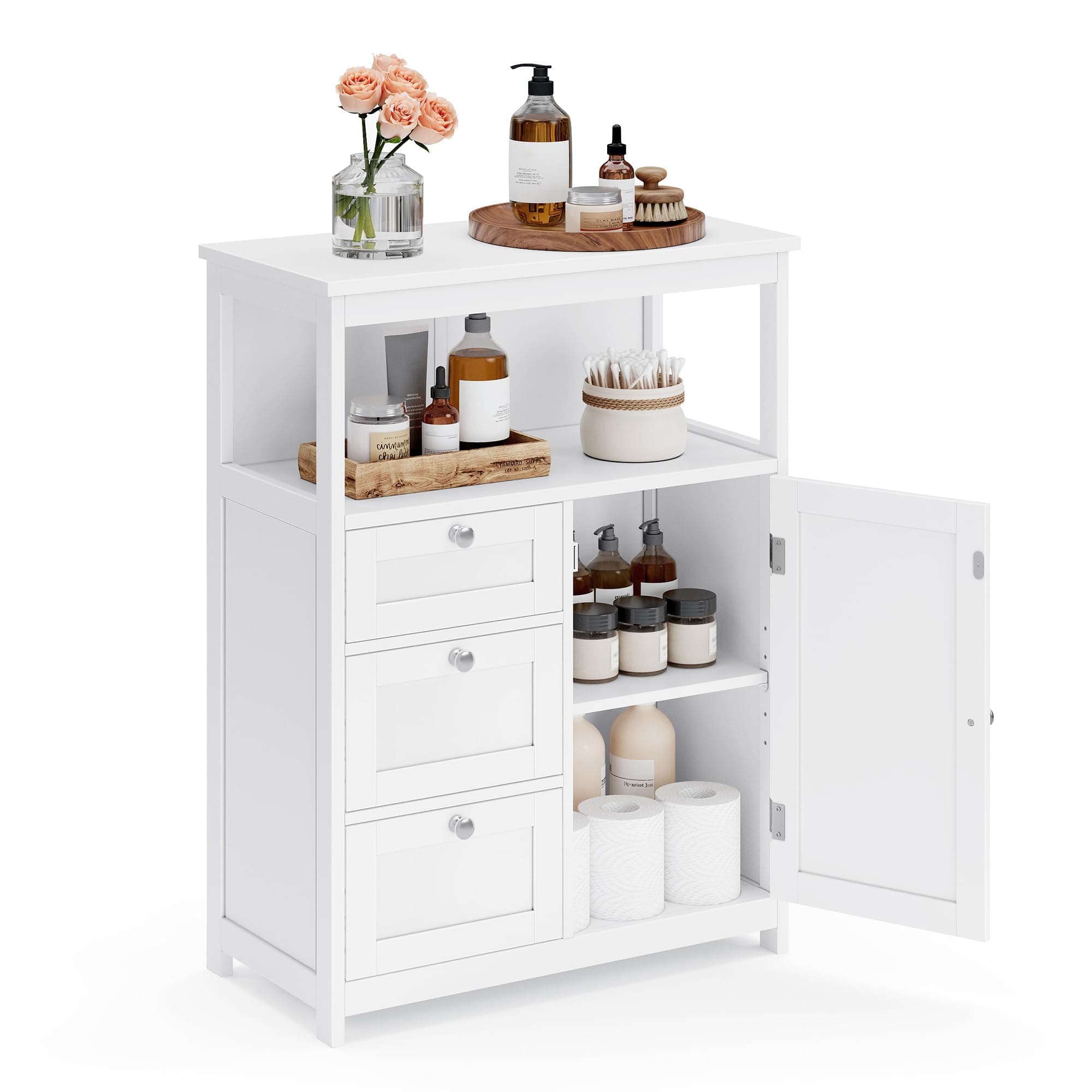 VASAGLE Mobile da Bagno, Armadio da Bagno, Armadietto Autoportante, con 3 Cassetti, Ripiani Regolabili, 30 x 60 x 80 cm, Bianco BBC542P31V1