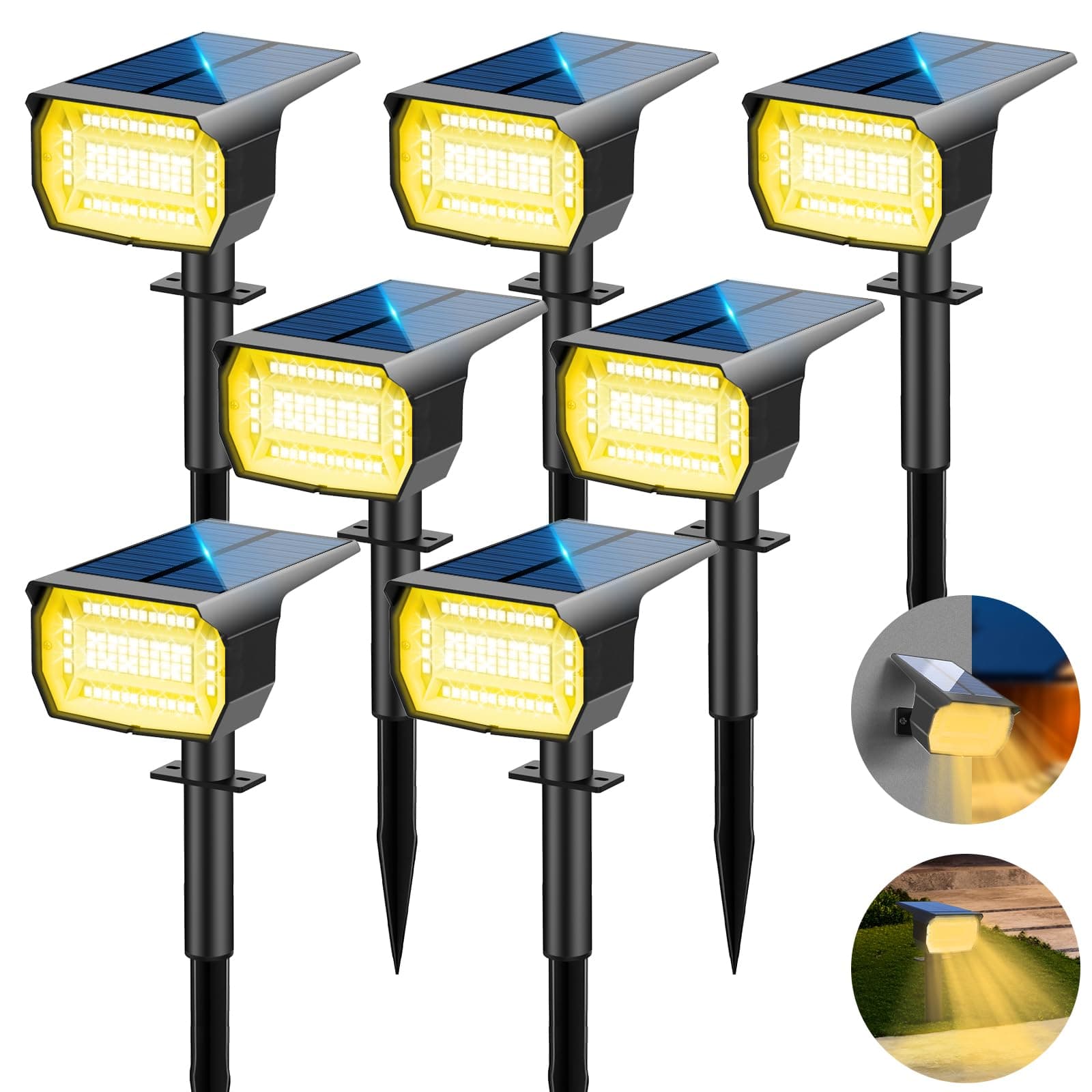 LOTMOS 7Pcs Faretti Solari da Esterno, 72 LED Lampade da Giardino 3 Modalità IP67 Impermeabile Luce per Cortile, Patio, Vialetto, Alberi