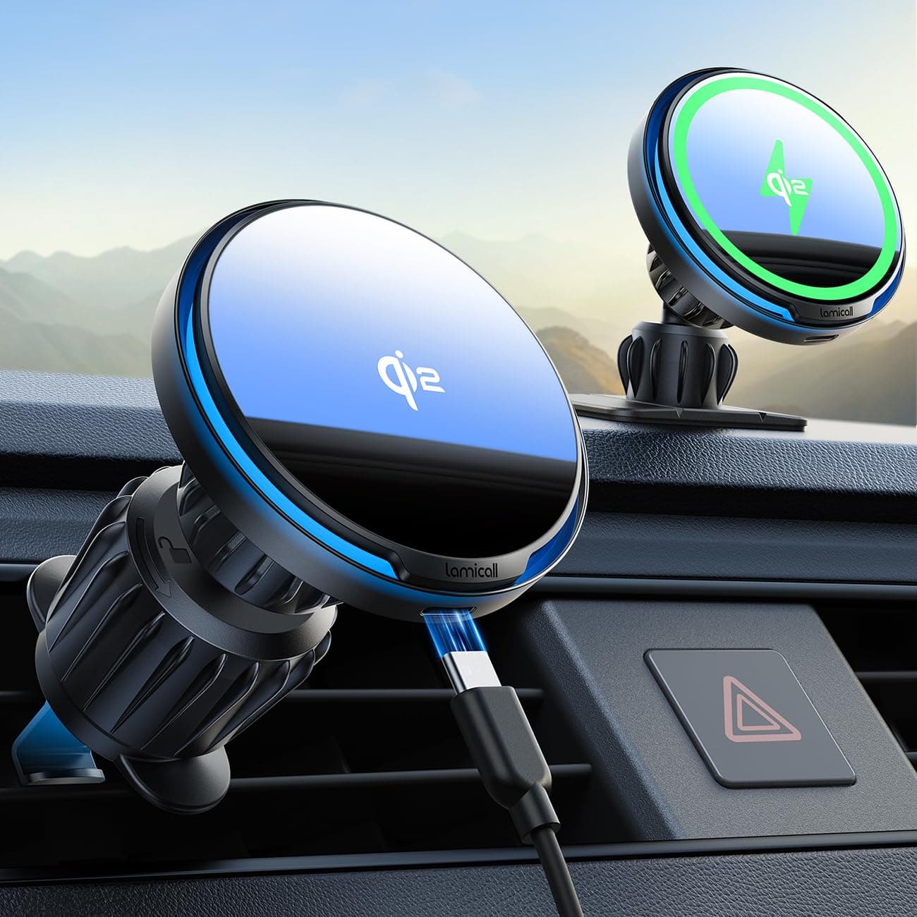 Lamicall Qi2 für MagSafe Autohalterung mit Ladefunktion - [Kühlventilator & Smart-Chip] 2 IN 1 Handyhalterung Auto Magnet Ladegerät für Lüftung & Armaturenbrett, 15W Kfz Handy Halterung Auto Zubehör