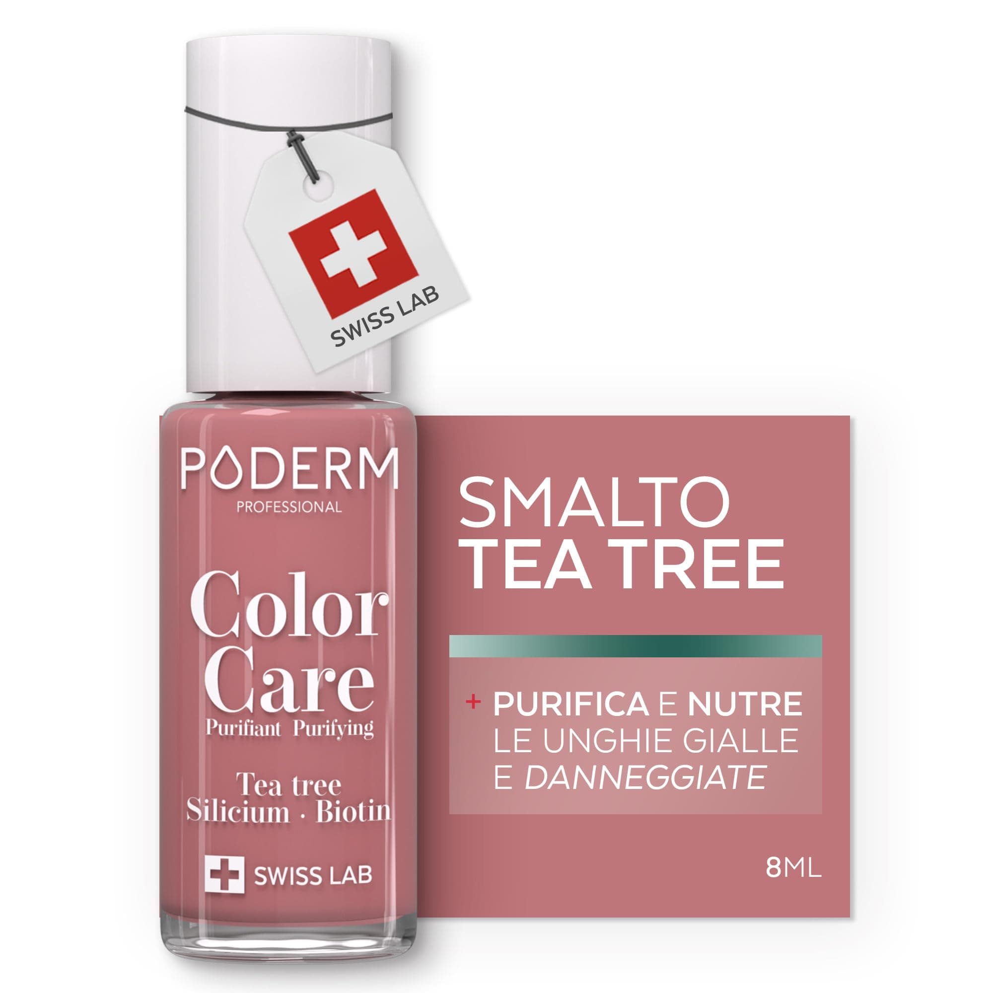 PODERM - MICOSI DELLE UNGHIE | Smalto colorato TEA TREE | Prevenzione e trattamento delle unghie gialle/danneggiate dalla MICOSI | TRATTAMENTO E COLORE | Mani/Piedi | Swiss Made