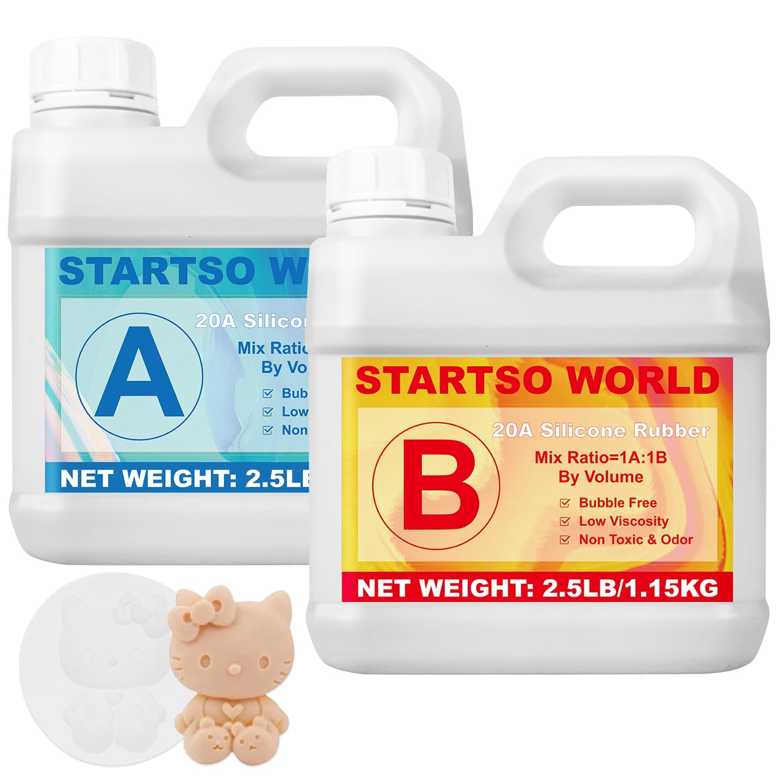 Silicona para moldes 20A, 2L Goma de Silicona Líquida Transparente, Curación Rápida, No Tóxico, Ideal para Fundir Resinas, Moldear, Cera, Yeso