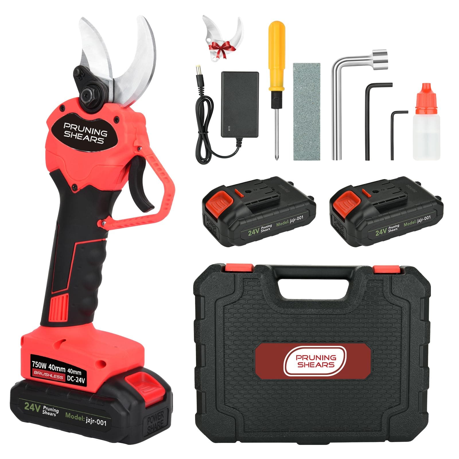 Tijeras de Podar Electricas 40mm,Tijeras de Podar Bateria 24v,2x3000mAh Bateria,Adecuado Para JardineríA，Huertos, Parques,Arboles Frutales,Bellota