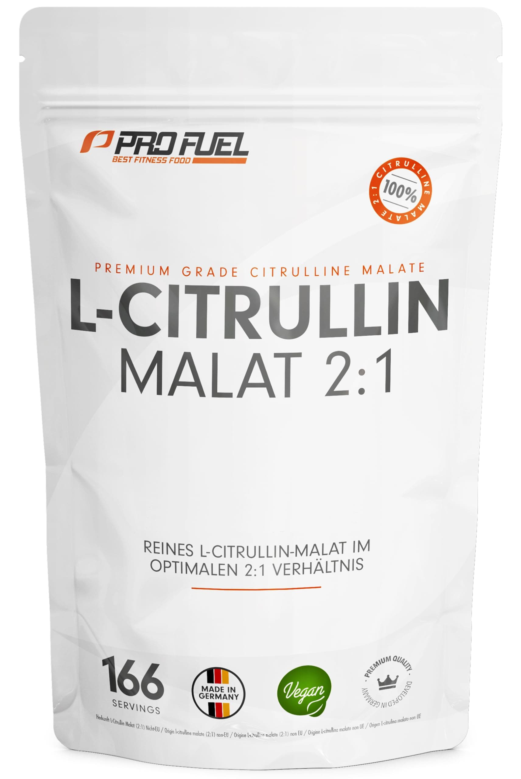 L-Citrullin-Malat - 500g Pulver mit 3000 mg L-Citrullin-Malat 2:1 pro Portion - Vorratspack für 166 Anwendungen - ohne Zusatzstoffe - laborgeprüft mit Zertifikat