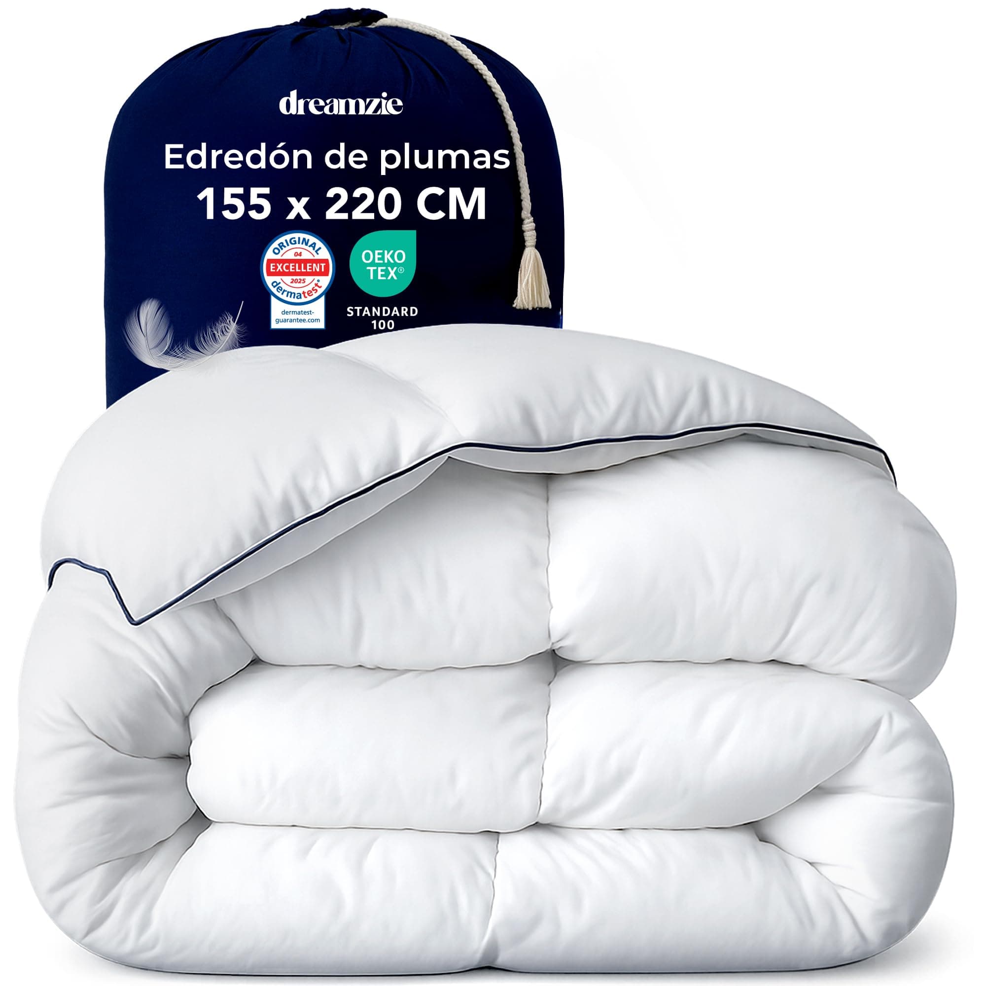 Dreamzie - Edredón de Plumas Ultracómodo Nordico Cama 155x220 cm - Duvet y Plumón de Pato 650gsm – Certificado Oeko-Tex, Downpass y RDS para Bienestar Animal