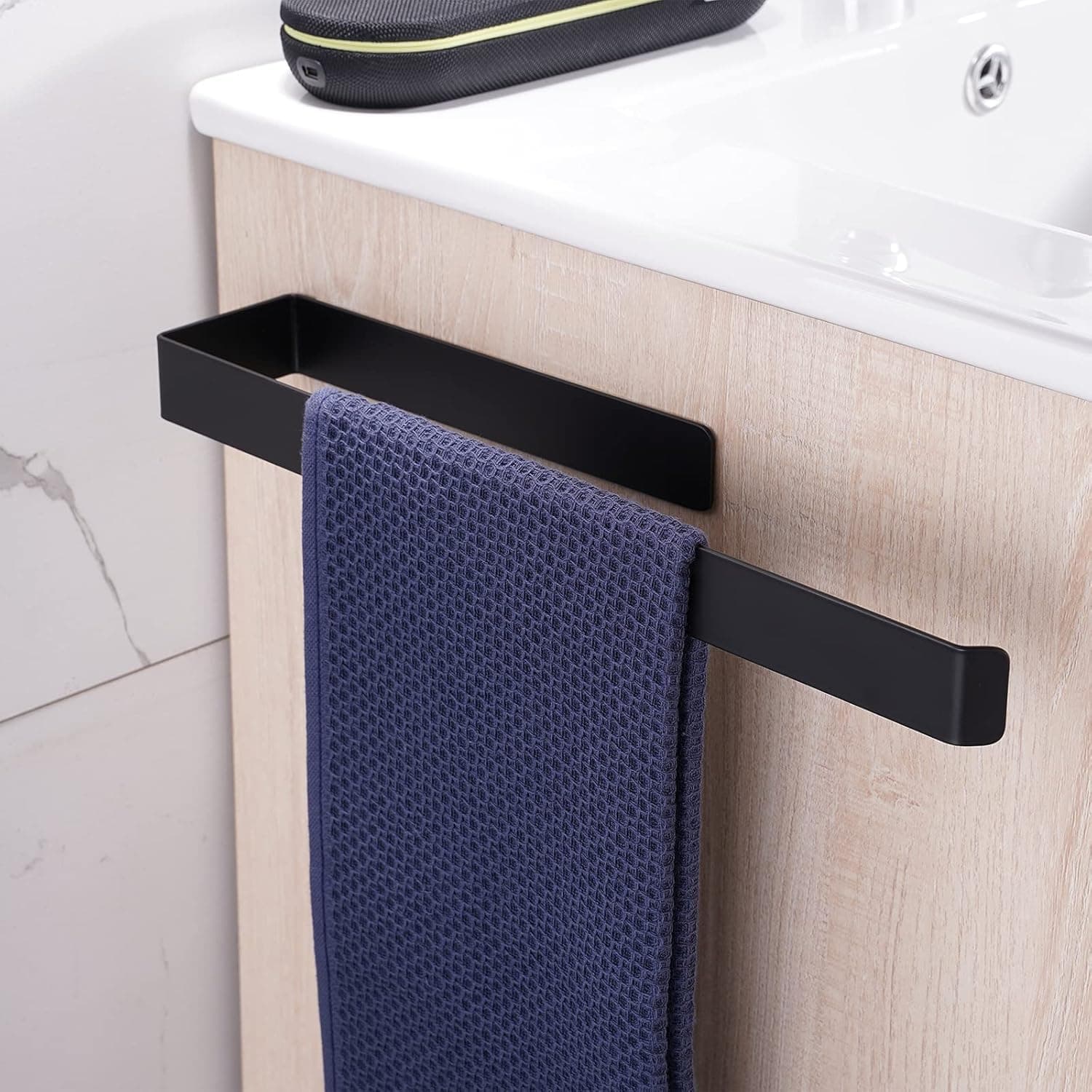 Aikzik Handtuchhalter, Handtuchhalter ohne Bohren, Aluminium Vollmetall Geschirrtuchhalter für Bad & Küche, Schwarz matt