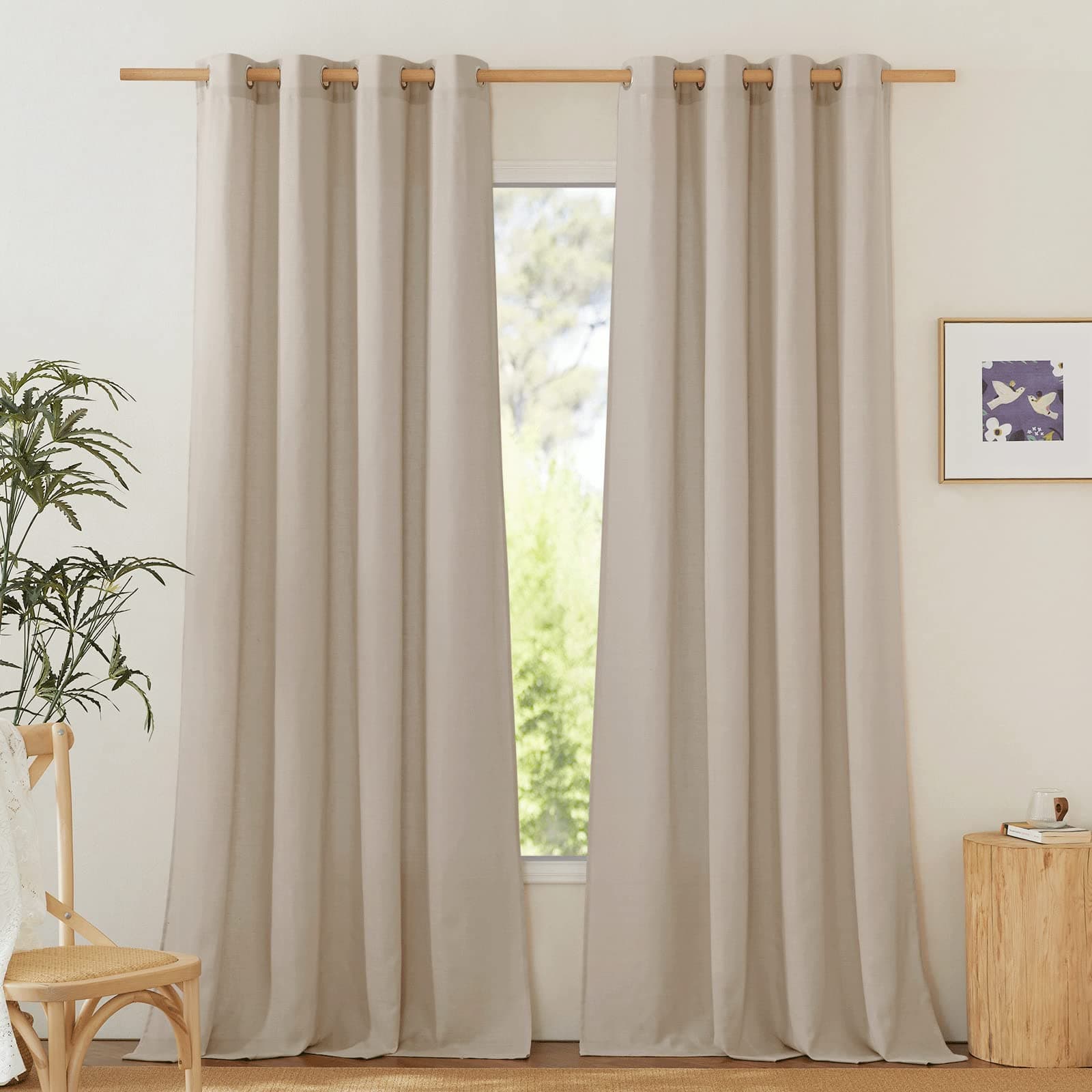PONY DANCE Landhaus Gardine Leinen mit Ösen Extra Lange Gardinen und Vorhänge Wohnzimmer 2er Set H 260 x B 140 cm Taupe, Leinenvorhang Halbtransparent Curtains for Bedroom