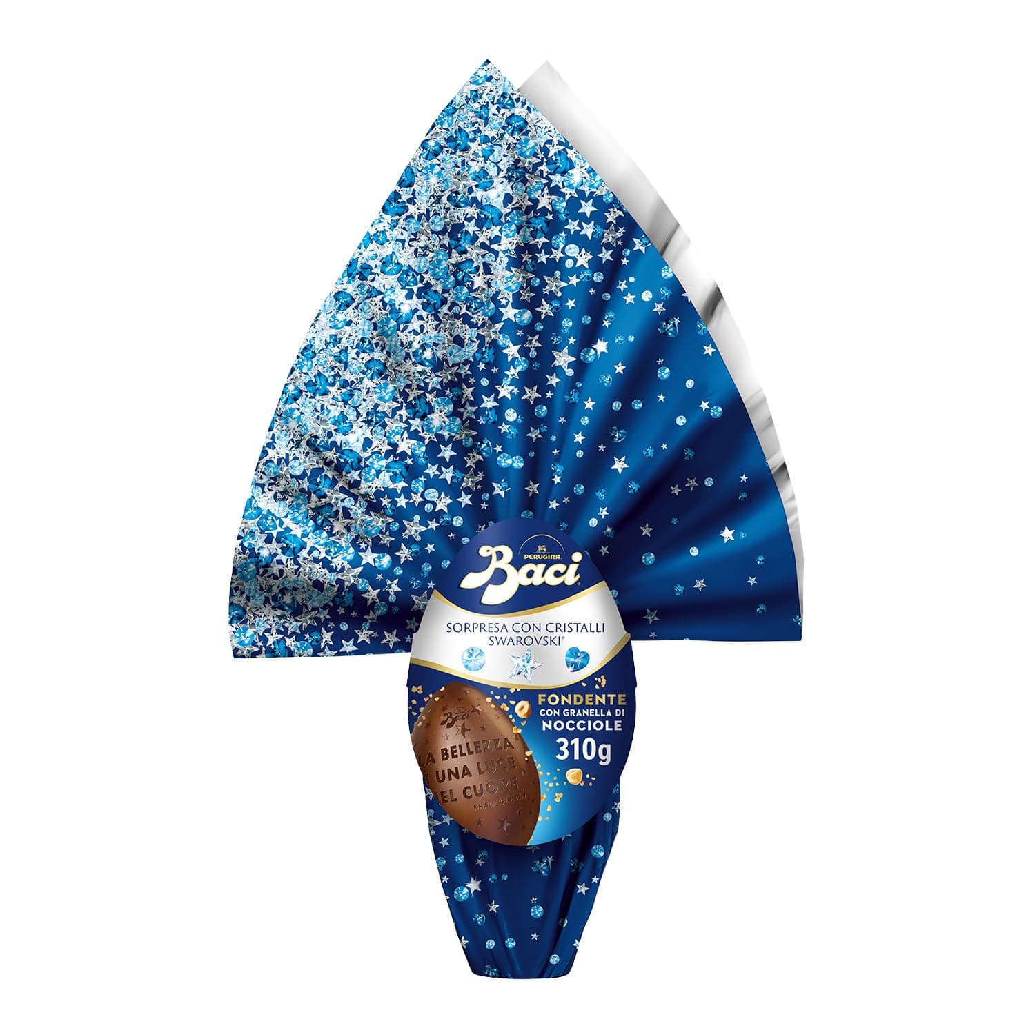 BACI PERUGINA Uovo di Pasqua 2026 Messaggi Incisi Cioccolato Fondente con Sorpresa Swarovski e 4 Cioccolatini 310g