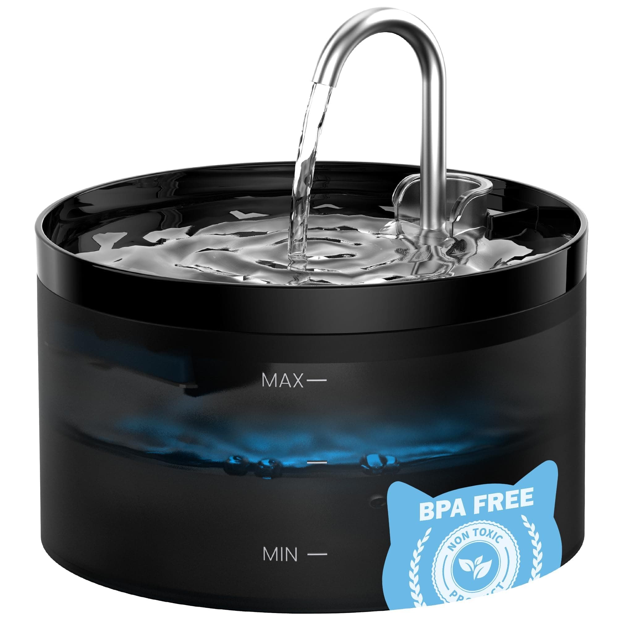 Fuente para Gatos, GIOTOHUN Bebedero con Forma de Grifo - 2L Bomba Súper Silenciosa, Filtro de Pelos Suelto, Dos Patrones de Flujo de Agua, Fácil de Quitar y Lavar - Negro