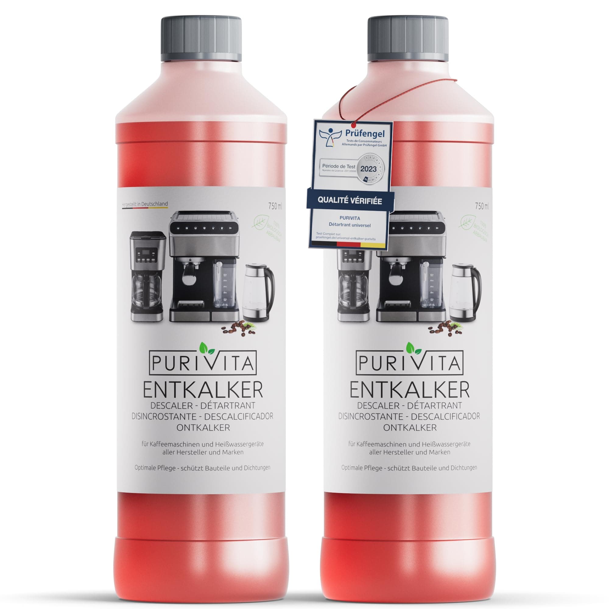 PURIVITA® Universel Detartrant Machine a Cafe [2x750ML] - Anti Calcaire avec Compatibilité Universelle - Produits Détartrant pour Machines à Café - Anticalcaire Convient pour les Marques Connues