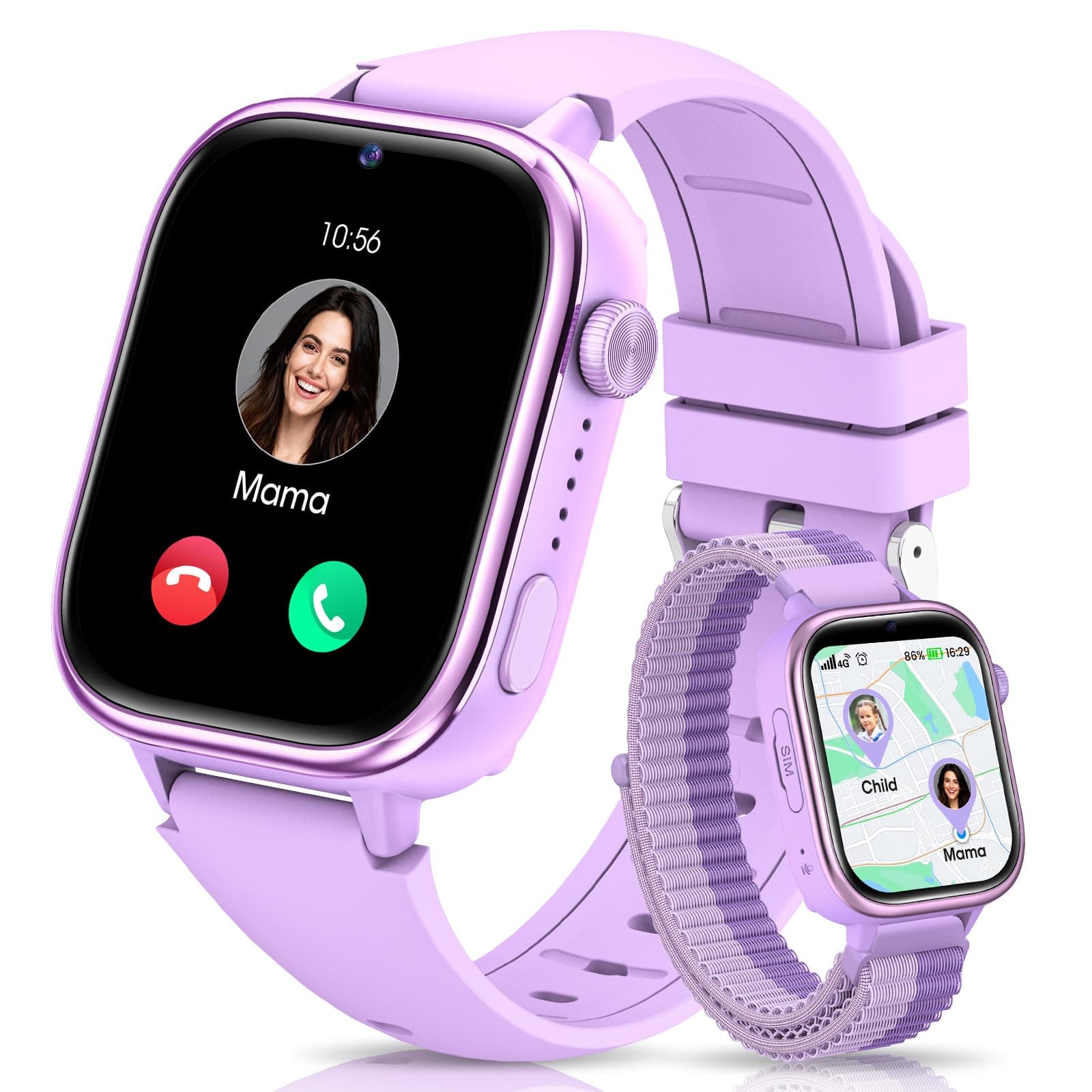 SWGOTA 4G Reloj Inteligente Niña, Smartwatch Niños con GPS y Teléfono/Videollamadas/Chat de Voz/Función SOS/Modo Escuela/IP68 Cámara Despertador Podómetro Monitor de Sueño, Regalo Niñas/Niños, Púrpura