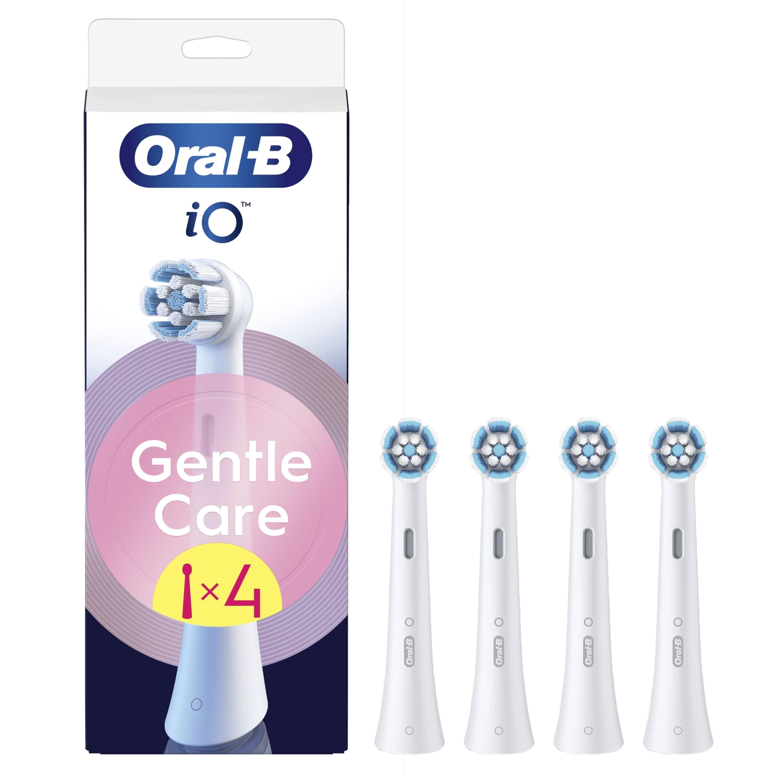 Oral-B Testine di Ricambio iO Gentle Care Bianche, 4 Testine Oral B per Spazzolino Elettrico, Rotonde Originali, per Gengive Sensibili, Setole angolate per rimuovere la placca