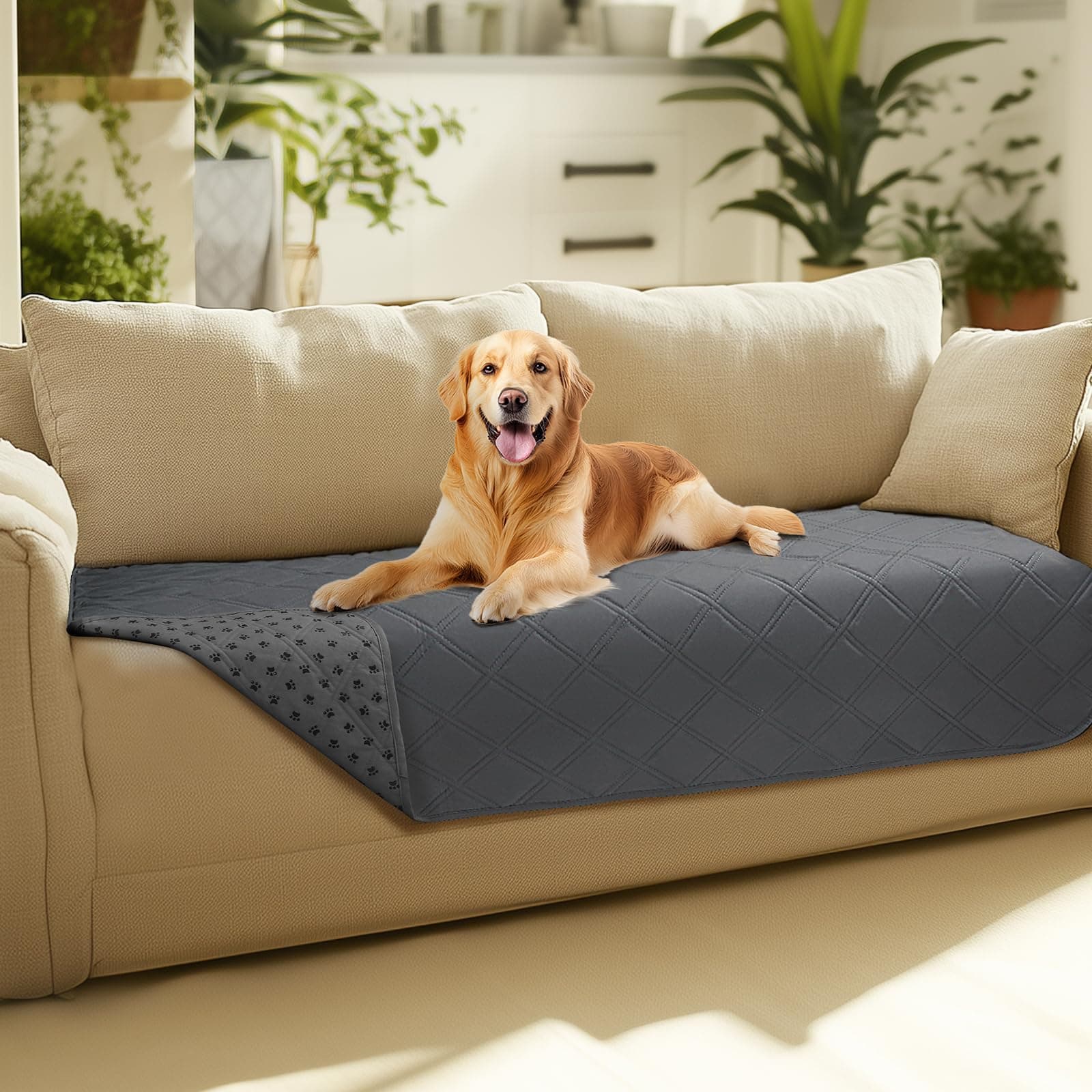 luciphia Copridivano per Cani Impermeabile, Coperta per Cani 100% Impermeabile con Punti Antiscivolo Tappetino Protezione per Mobili Bambini Cane Gatti Lavaggio in Lavatrice Grigio 76_x_178cm