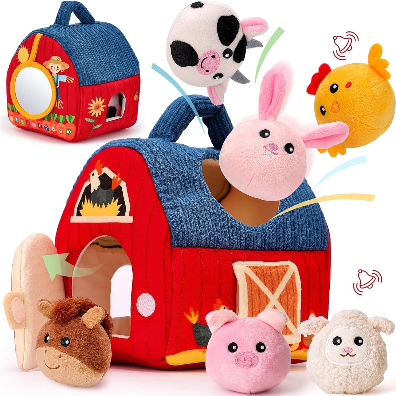 hahaland Juguetes Niños 1 año - Granja Animales Montessori Juguetes Bebes 6-12 Meses, Peluches Suaves Interactivo Juego Sensorial Regalo Bebe 3 6 12 Meses