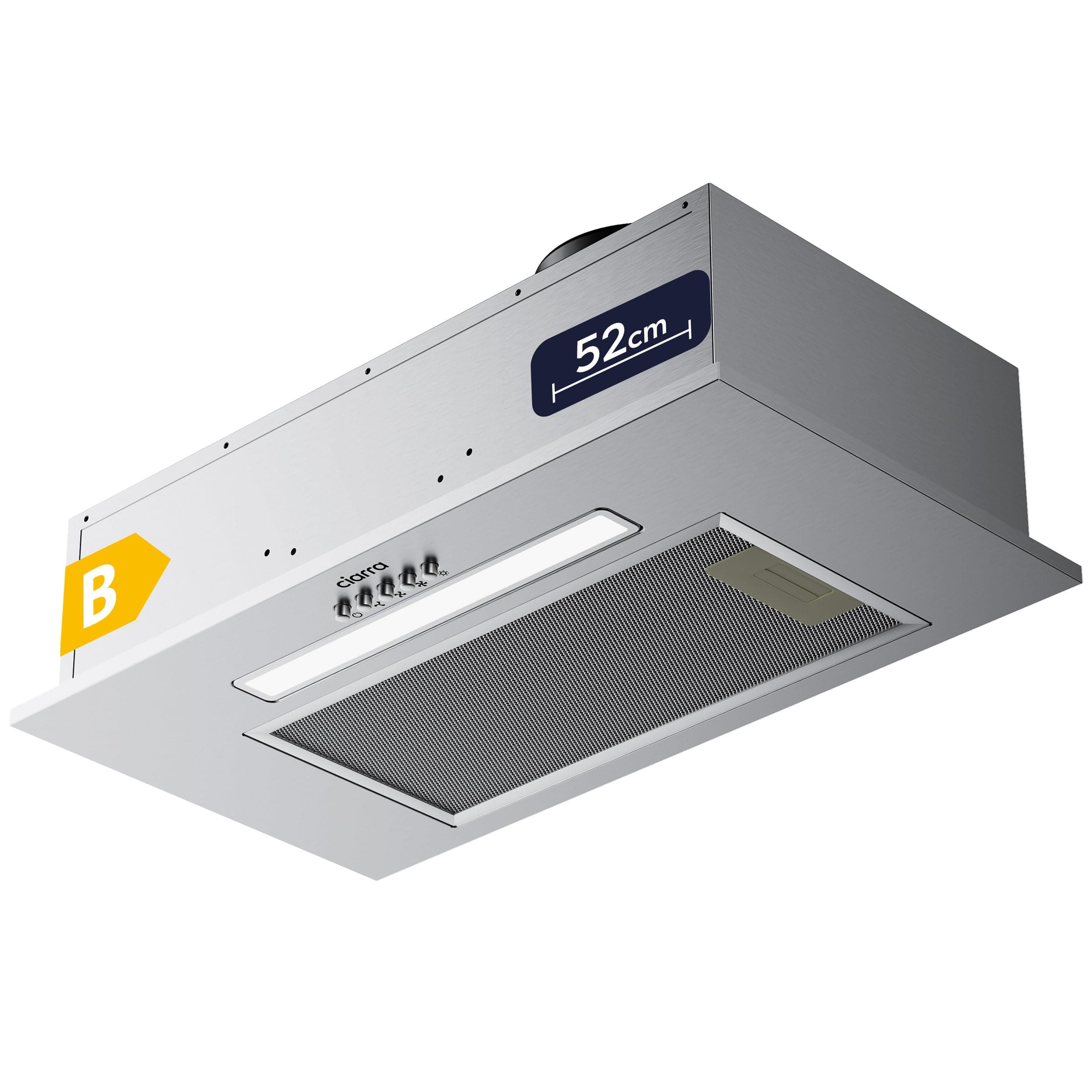 CIARRA CBCS5913D Cappa aspirante da incasso, larghezza 52 cm, 300 m³/h, cappa da incasso in acciaio inox, 3 livelli di potenza