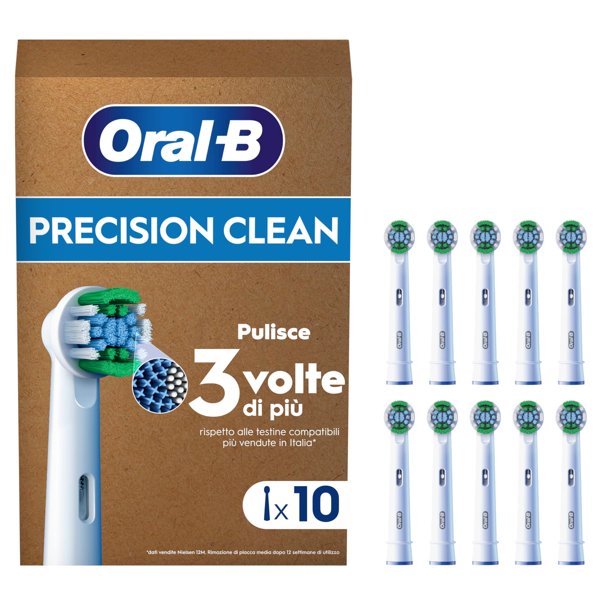 Oral-B Testine Di Ricambio per Spazzolino Elettrico Oral B, 10 Testine Pro Precision Clean Bianche Autentiche, Confezione Adatta Alla Buca Delle Lettere