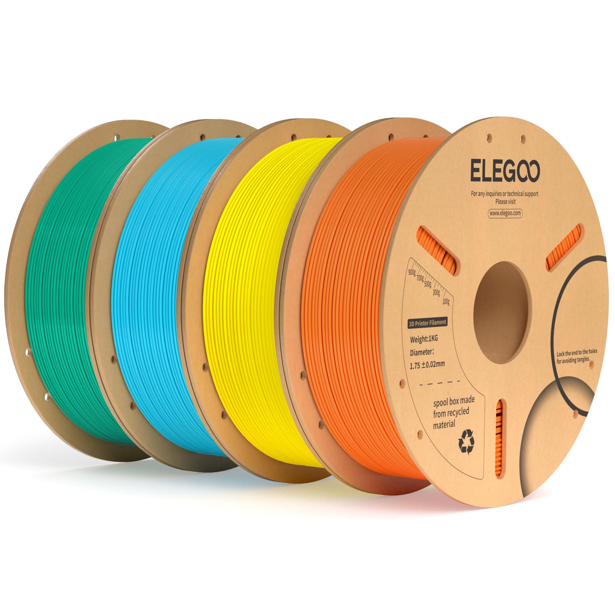 ELEGOO PLA+ Filament 1.75mm Orange Gelb Himmelblau Meeresgrün 4KG, PLA Plus 3D Drucker Filament, Härter und Stärker 3D Druckmaterialien, Maßgenauigkeit +/-0,02mm für 3D Printer(4 Stück 1KG/Spool)