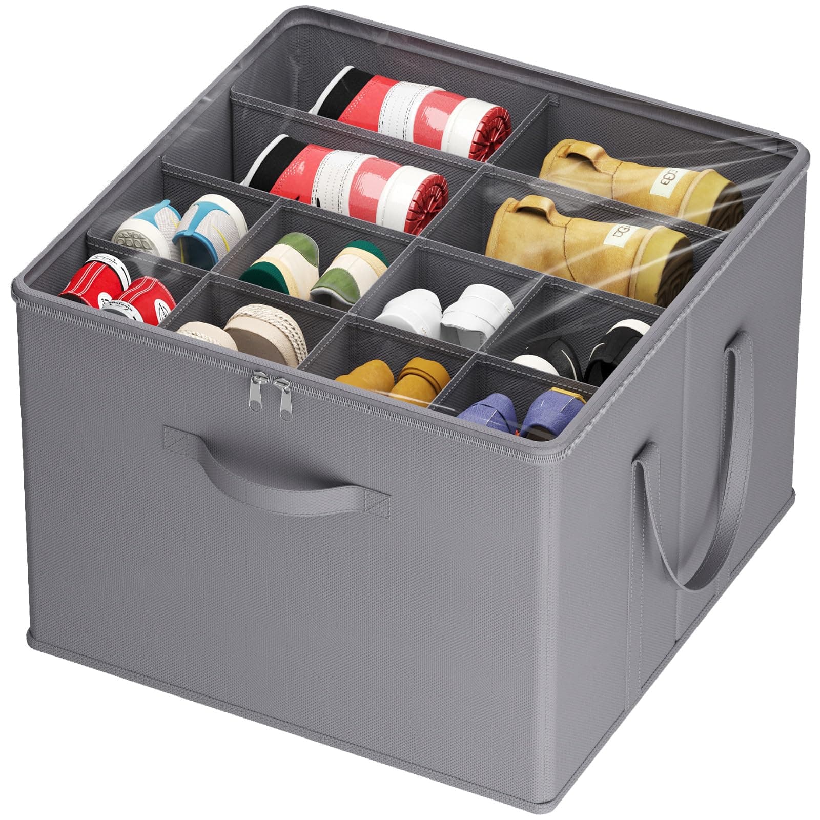 Lifewit Organizer Scarpe Armadio Pieghevole, Scatole per Scarpe Salvaspazio con Coperchio per 12-16 Paia, Shoes Organizer con Supporto Inferiore e Manici Rinforzati, Grigio
