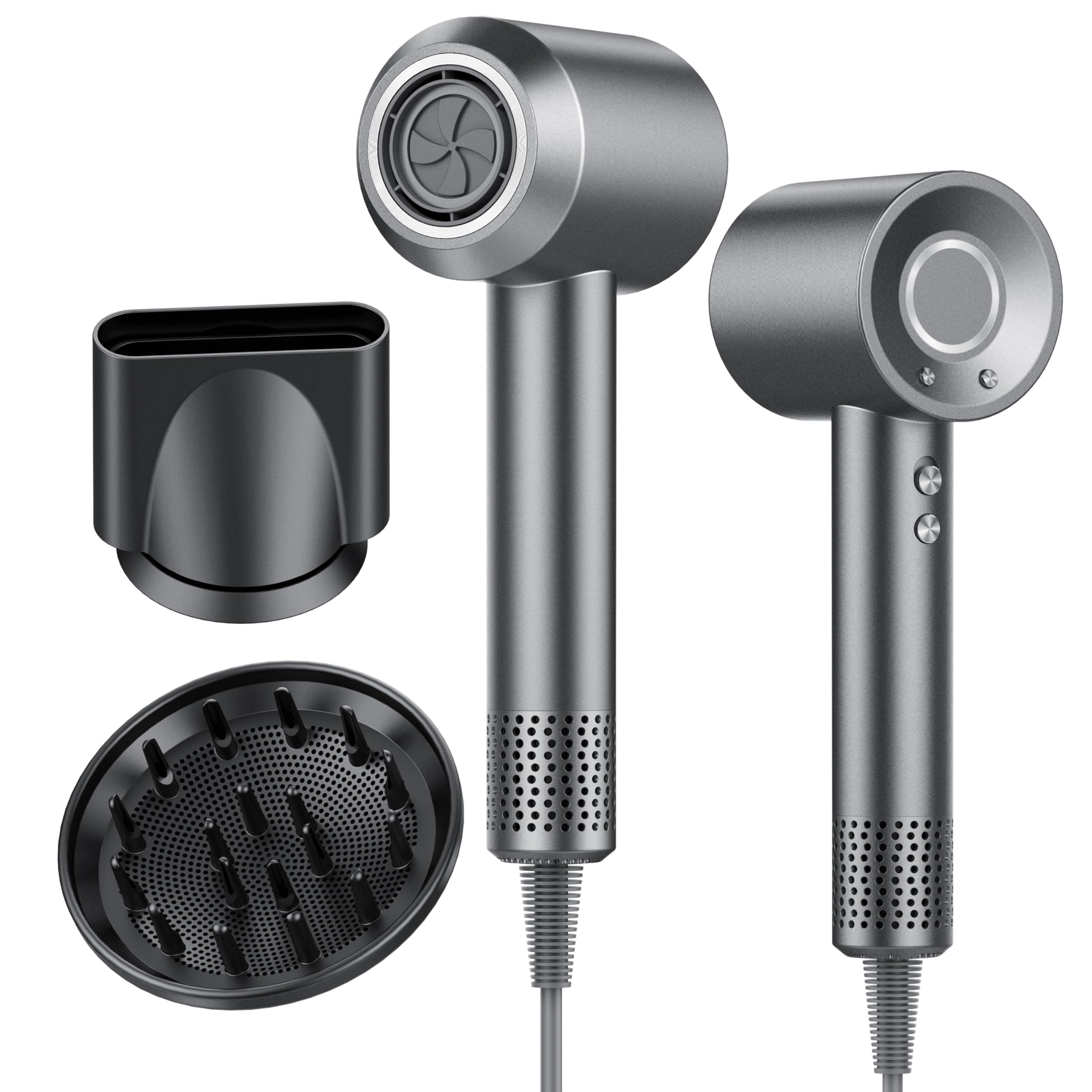 Asciugacapelli, 160.000 Giri/min Phon Capelli Professionale con 500 Milioni Ioni Negativi, 3 Velocità & 4 Temperature, Basso Rumore, Diffusore Magnetico e Ugello Inclusi