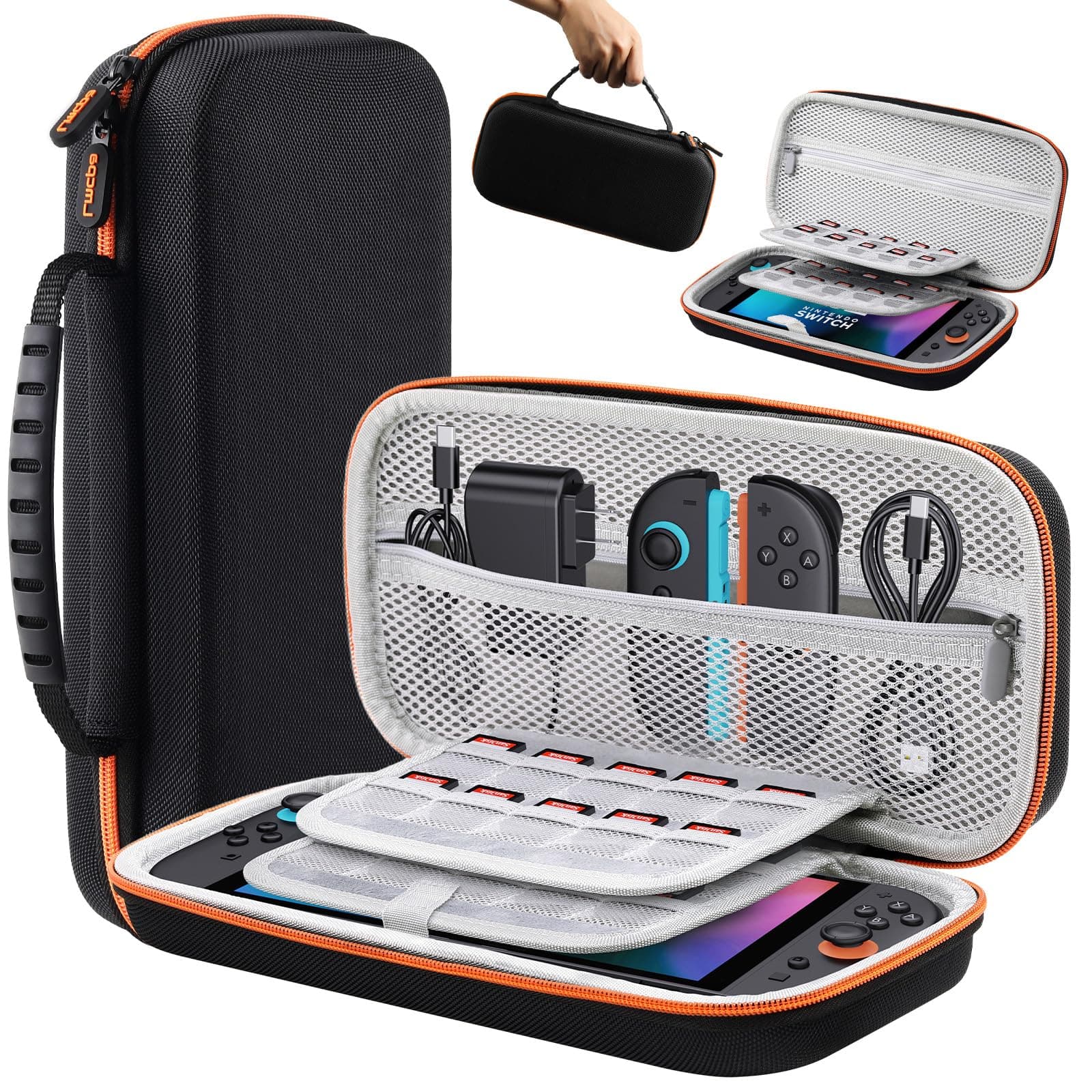 Lmcpa Custodia per Console Nintendo Switch 2 2025, Borsa da Viaggio con 20 Cartucce di Gioco, Cover Rigida Portatile Protettiva per Console 2025 Nintendo Switch 2 Accessori, Arancia