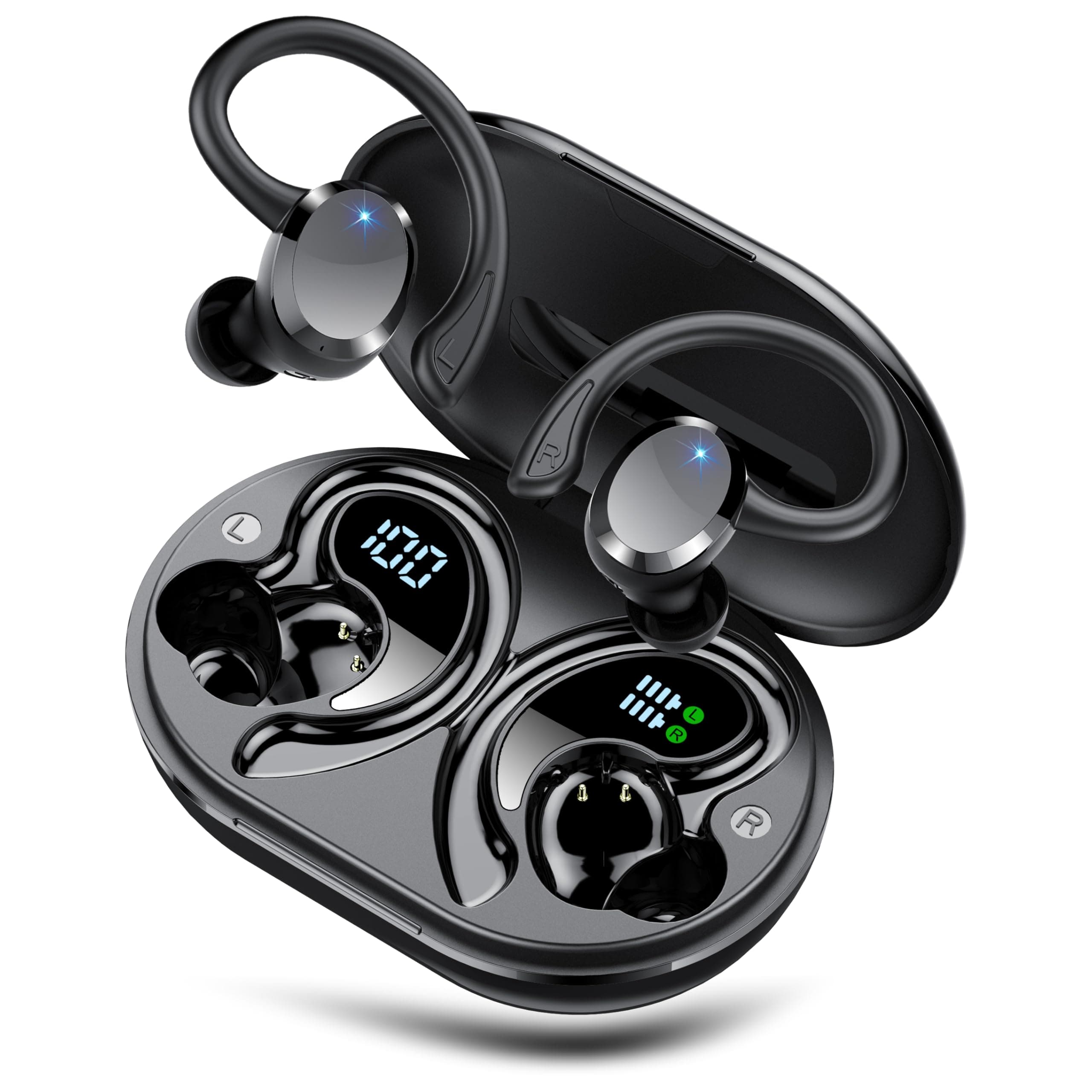 Auriculare Inalámbricos Deportivos, 2026 Nueva Auriculares Bluetooth 5.4 con HD Mic, 68H Cascos Inalambricos Bluetooth con Pantalla LED, IP7 Impermeable, Cancelacion Ruido ENC Auriculares Running