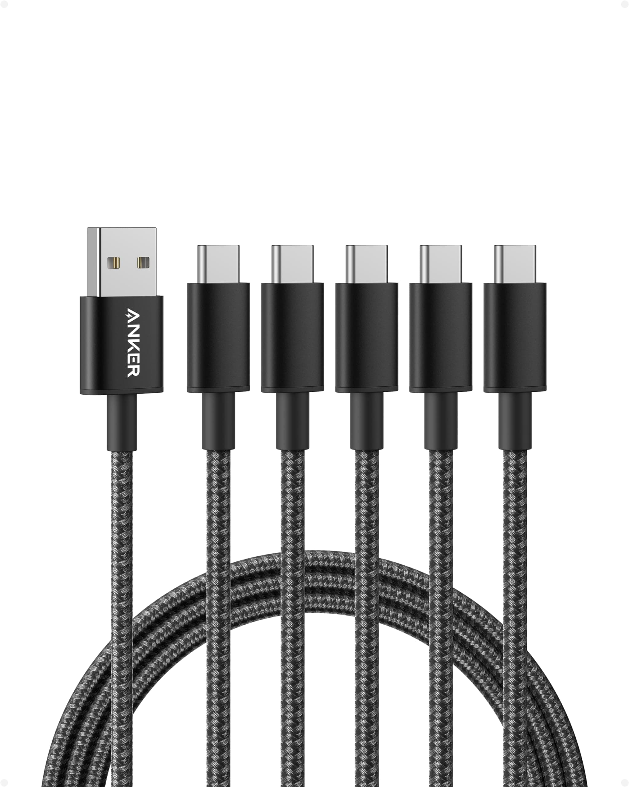 Anker USB C Kabel, [5 Stück 1,8m] 3.1A USB auf USB C Kabel, Nylon Geflochten Schnellladekabel USB C Ladekabel für iPhone 17 Pro Max/16/15 Serie, Samsung Galaxy S25/S24, MacBook Pro/Air, iPad Pro/Air