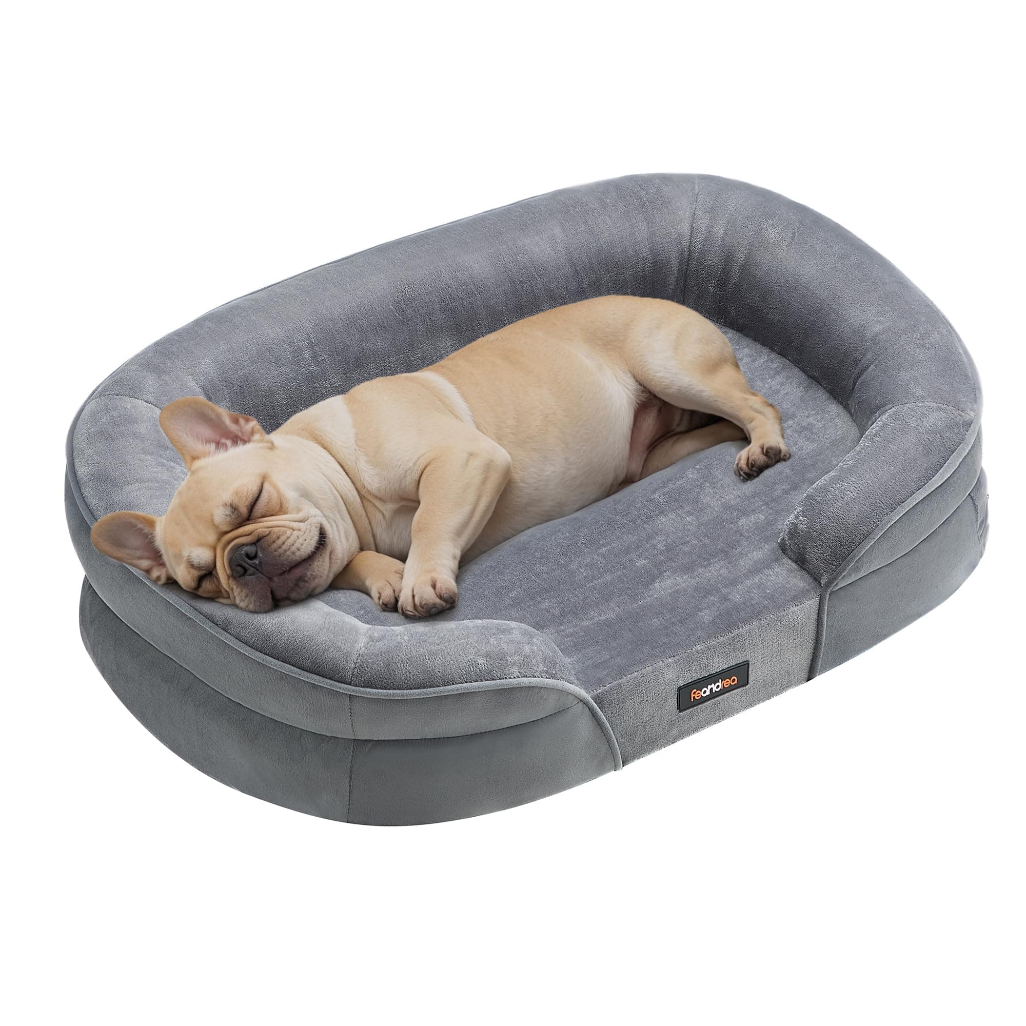 Feandrea Hundebett, Hundekissen, für mittelgroße Hunde, 76 x 51 x 18 cm, orthopädisch, wasserdichte Innenschicht, erhöhte Ränder, Abnehmbarer, waschbarer Bezug, rutschfest, hellgrau PGW281G01