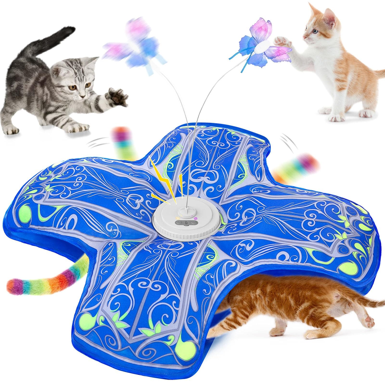 Qraxond Jouet Interactif pour Chats d'Intérieur, [Nouvelle Version Améliorée] Jouet Rechargeable pour Chaton à Activation Tactile avec Jeu de Cache-Cache et Élément Virevoltant