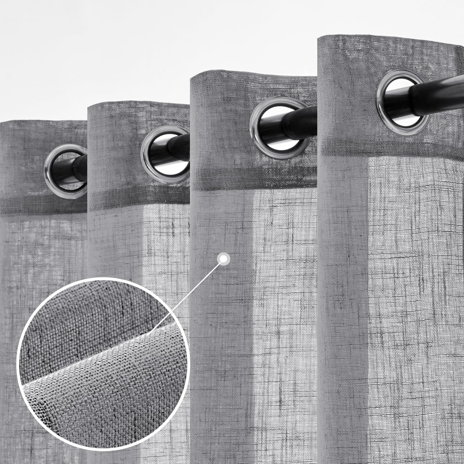 Woaboy Cortinas de Lino Visillo Translúcido Cortinas con Ojales Modernas Decorativas para Salón Ventana Habitación Dormitorio 2 Piezas 140x245 cm Gris Claro