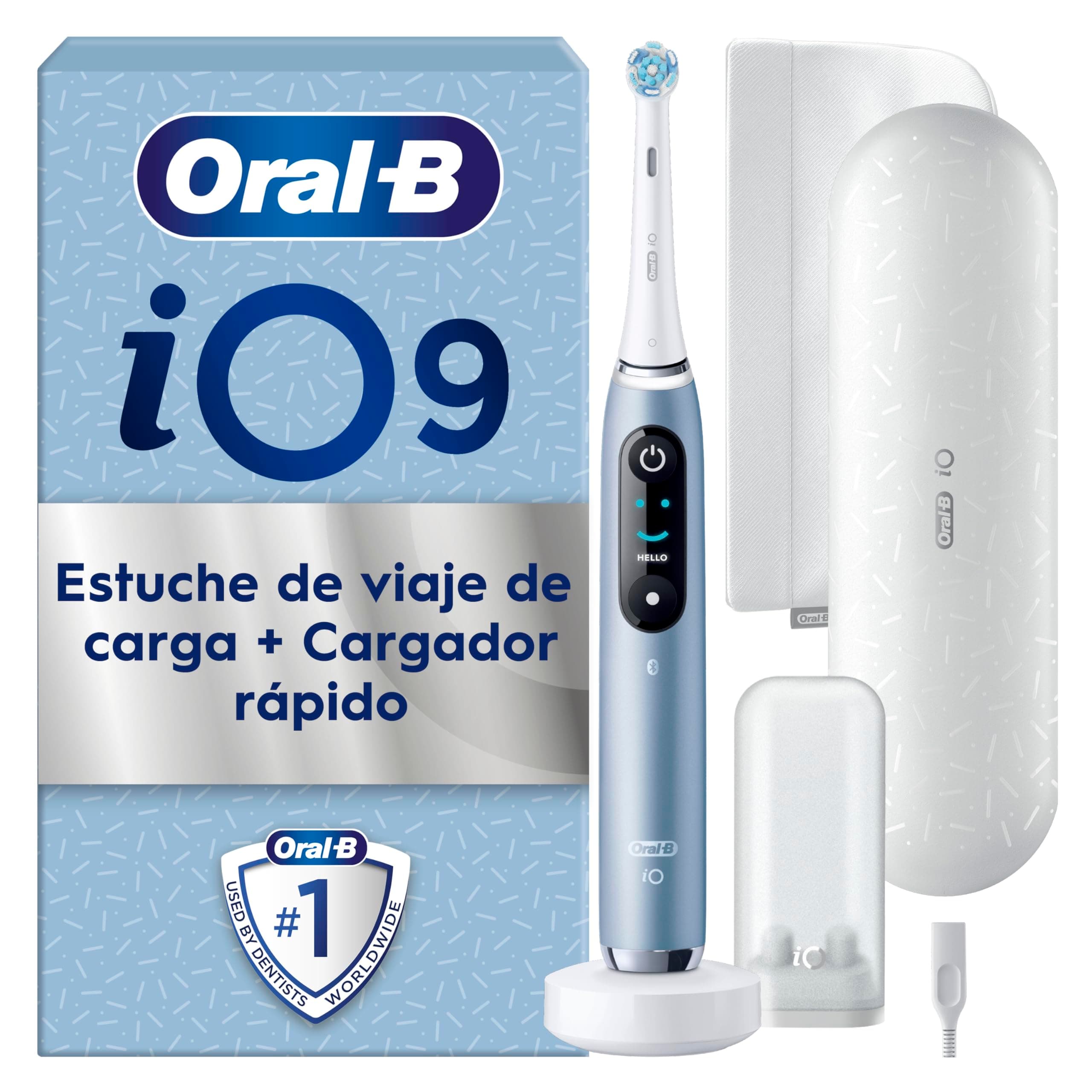 Oral-B iO 9 Cepillo de Dientes Eléctrico con Mango Recargable, 1 Cabezal, Estuche de Viaje con Cargador y Funda Magnética, Diseñado por Braun, Regalos Originales para Mujer y Hombre - Azul
