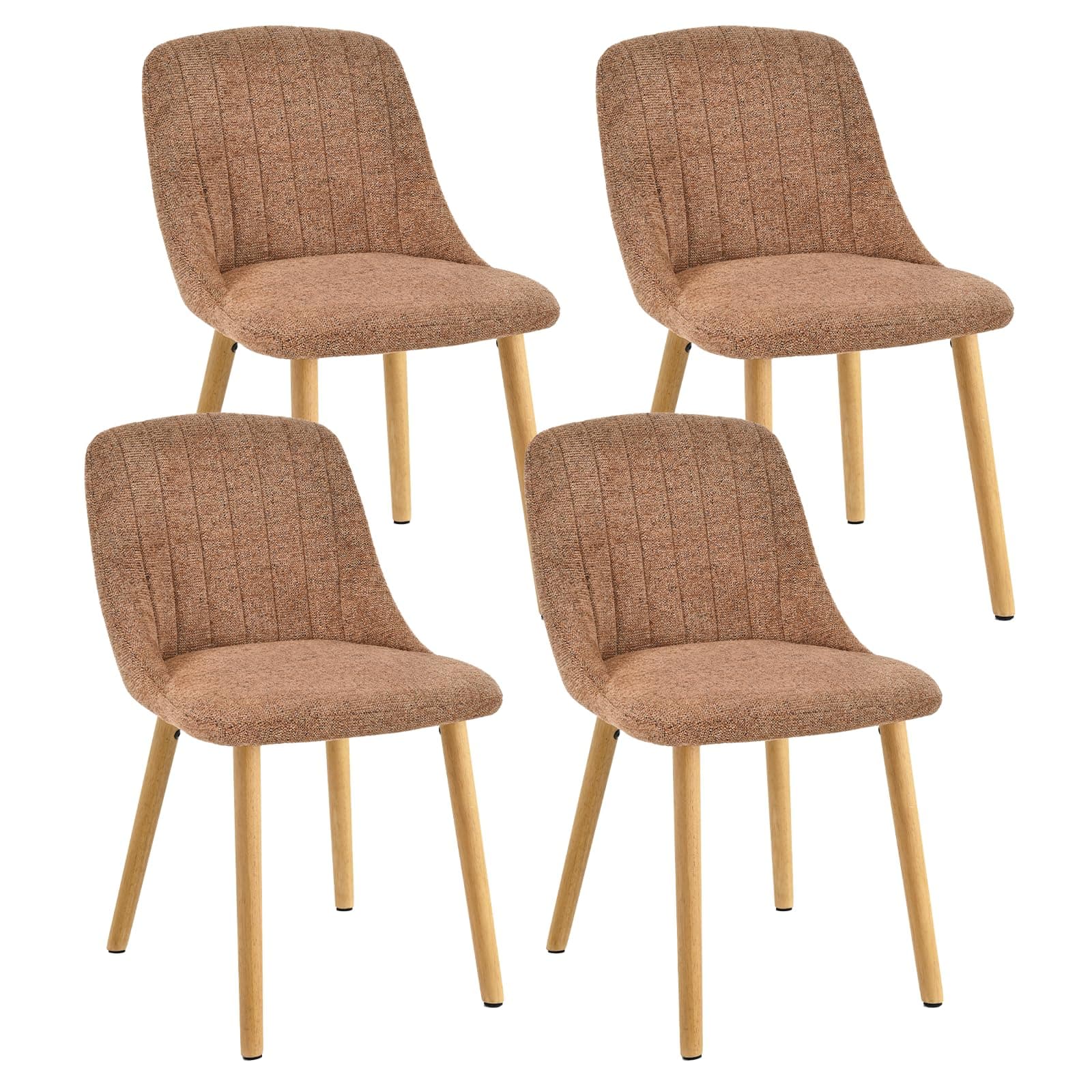 Goeurvant Lot de 4 Chaises de Salle à Manger Marron Chiné avec Pieds en Bois, Chaises Rembourrées en Tissu Chenille, pour Cuisine, Salle à Manger, Salon et Bureau