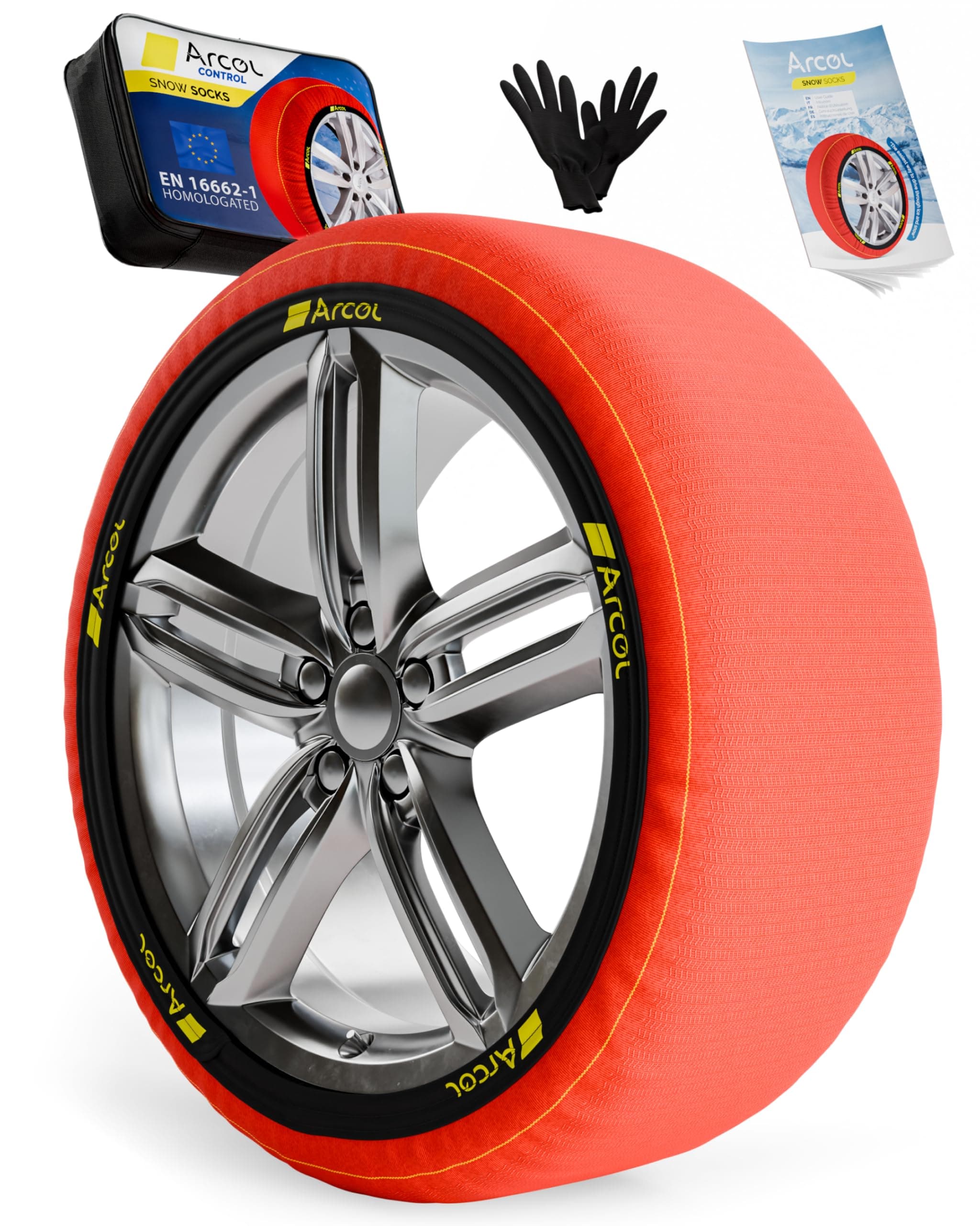 ARCOL Calze da Neve Omologate Italia EN 16662-1 - / Control Due Catene da Neve in Tessuto per Auto. Snow Sock Taglia XL per R14 - R22 (Misure per Pneumatici Dettagliate all’Interno) (Control, XL