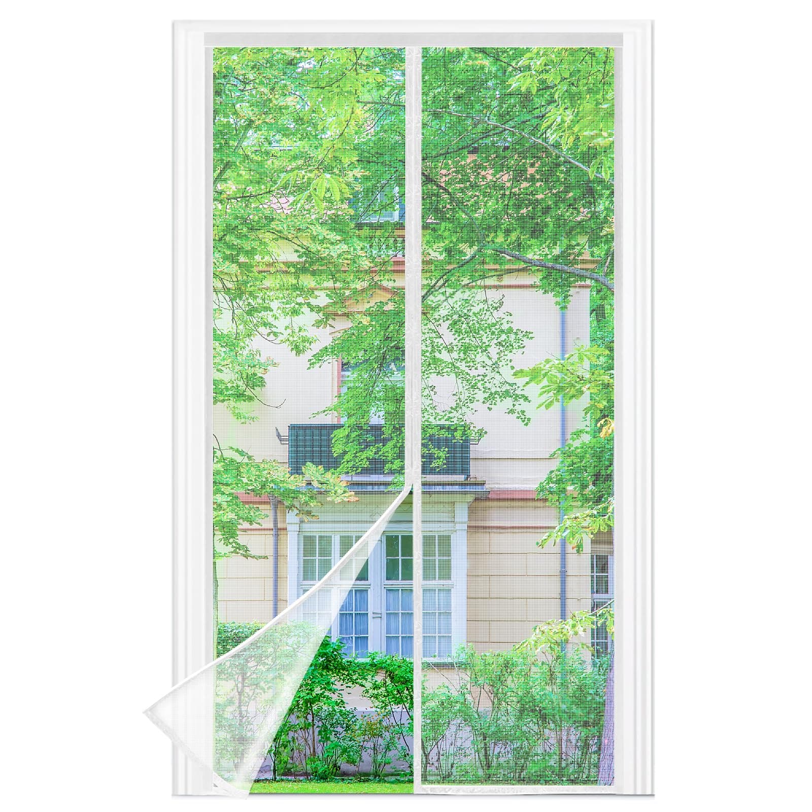Zanzariera Magnetica - 110 x 210 CM Rete Fine - BIANCO, Zanzariera Porta Finestra Superiore Aumentato a 3,8 cm, si Chiude da Sola, Mantiene l'aria Fresca