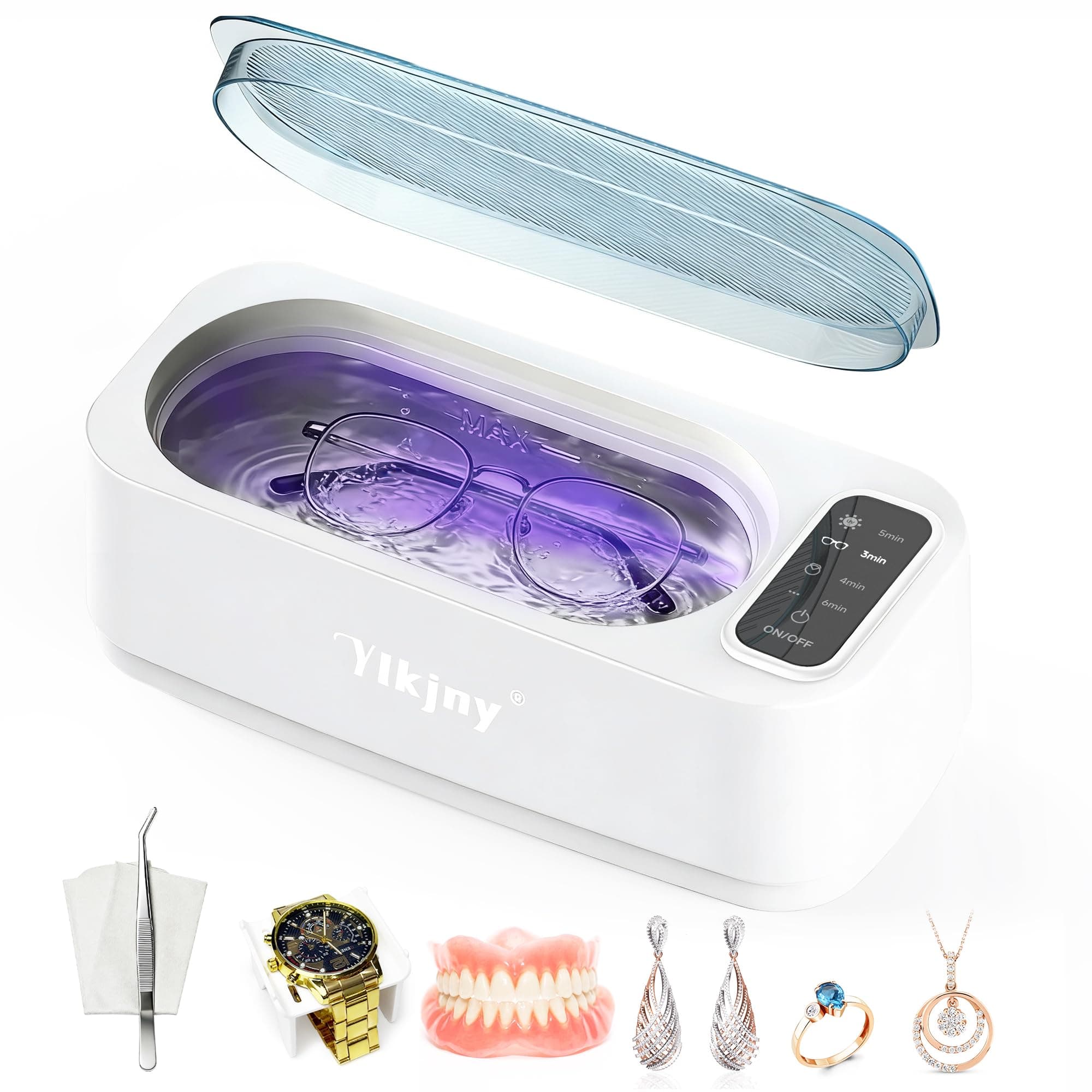 Nettoyeur Ultrasons, 55000Hz Bac a Ultrason, 350ml Ultrasonic Cleaner avec Écran LED, 4 Modes Nettoyeur Ultrason Bijoux avec Lumière UV pour Lunettes, Appareils Dentaires, Montres, Bagues et Colliers