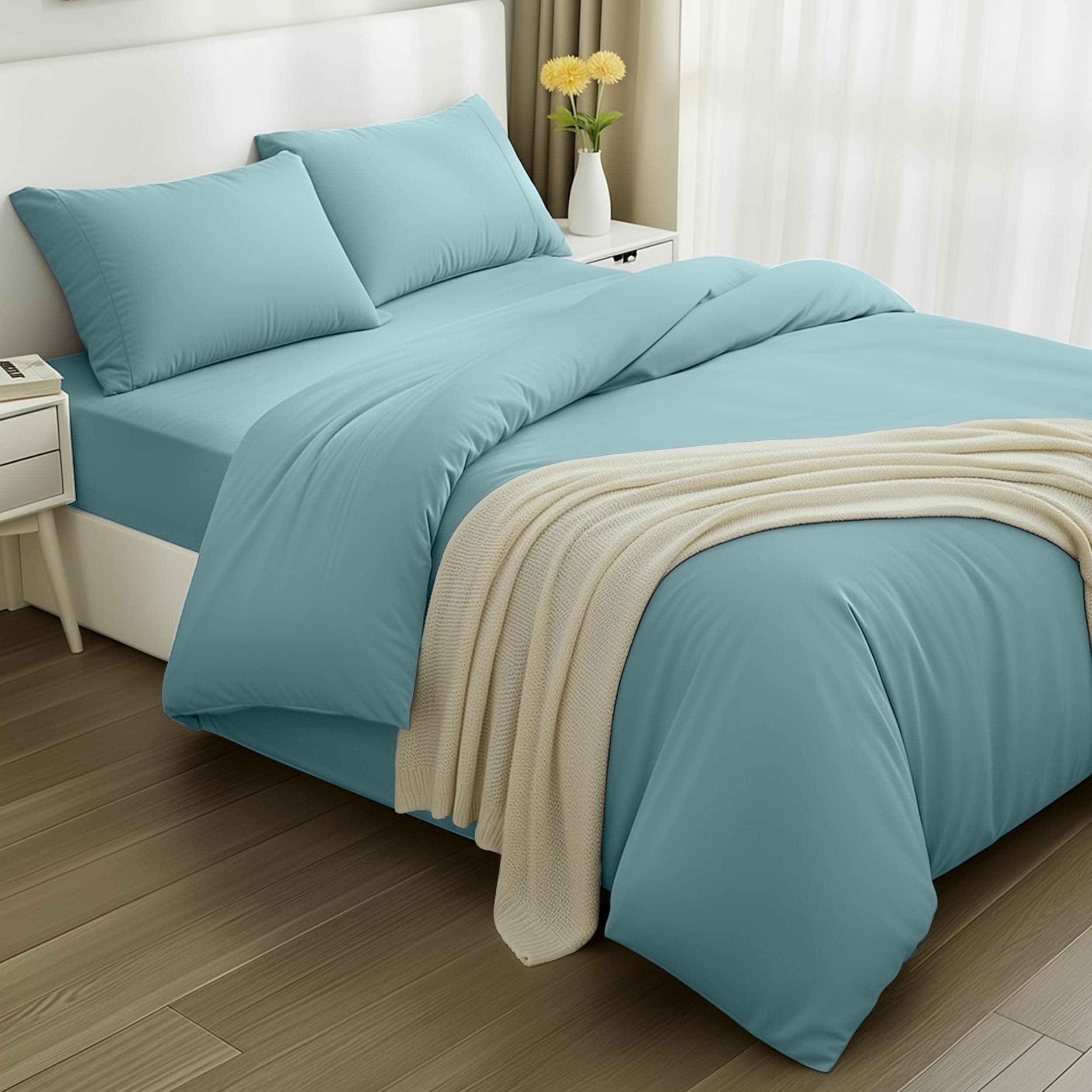 Utopia Bedding - Funda nordica Cama 135, Sabana Bajera 135x190 y Fundas Almohada (50x75cm) - Funda nordica 200x200 - Juego de Cama de Microfibra cepillada Suave (Azul SPA)