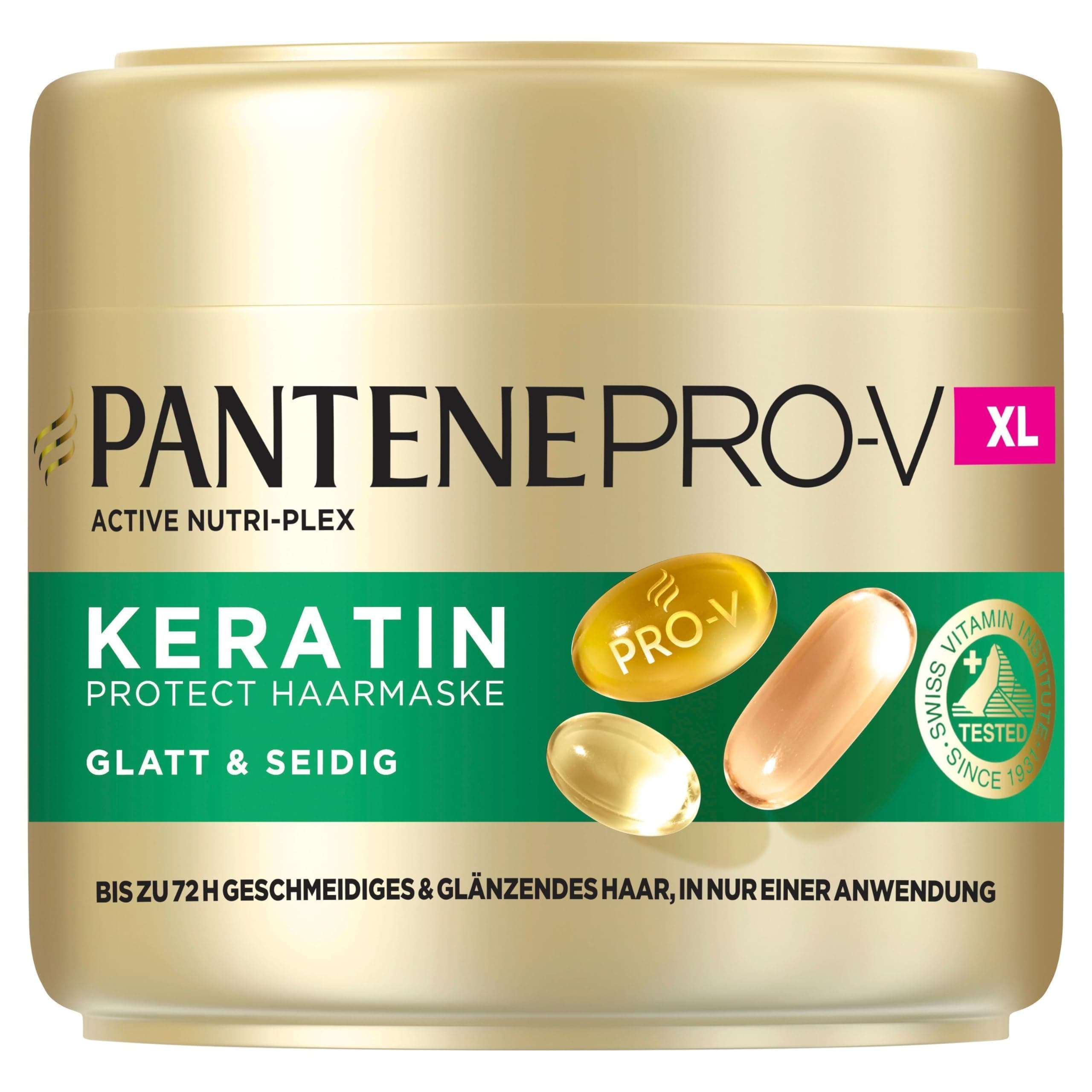 Pantene Pro-V Glatt & Seidig Keratin Protect Haarmaske 500ml für Krauses, Trockenes Haar, Bis zu 72 Stunden Glattes, Glänzendes Haar in Nur 1 Anwendung, Mit Pro-V Formel und Active Nutri-Plex