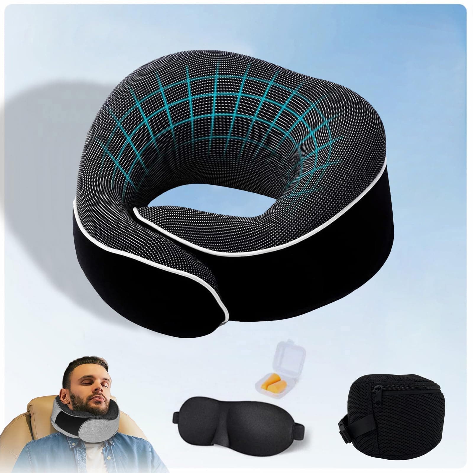 Reiteag Nomadike Oreiller De Voyage 2.0, Mousse À Mémoire De Forme 100% Pure pour Un Confort Ergonomique Ultime, Idéal pour Voyager en Avion, en Voiture