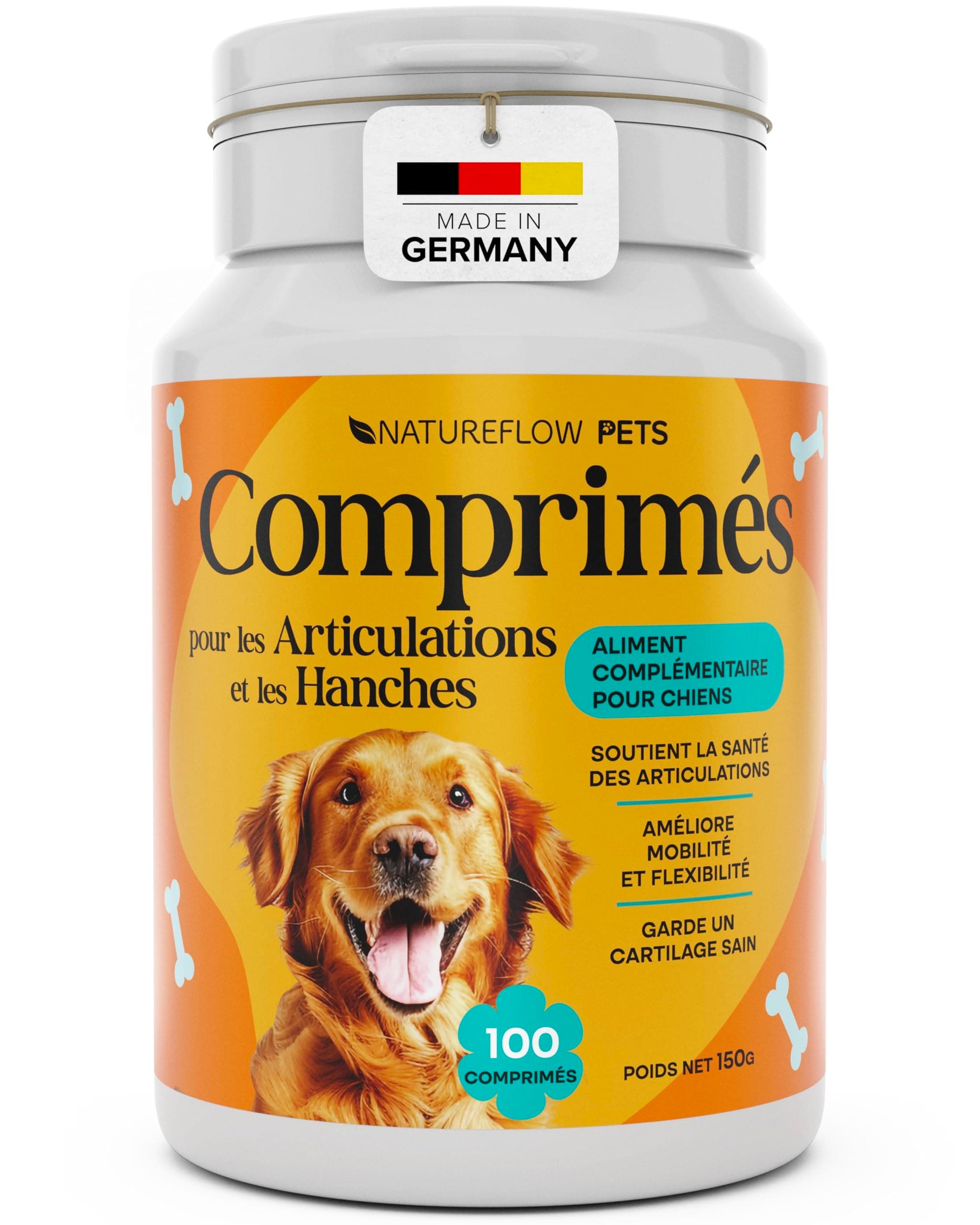 Comprimés Anti-Arthrose & Anti-Inflammatoire Chien | Moule Verte, Harpagophytum, Glucosamine, Collagène, MSM – Produit PRIMÉ 2024 – 100 Comprimés (6 Mois <20kg)