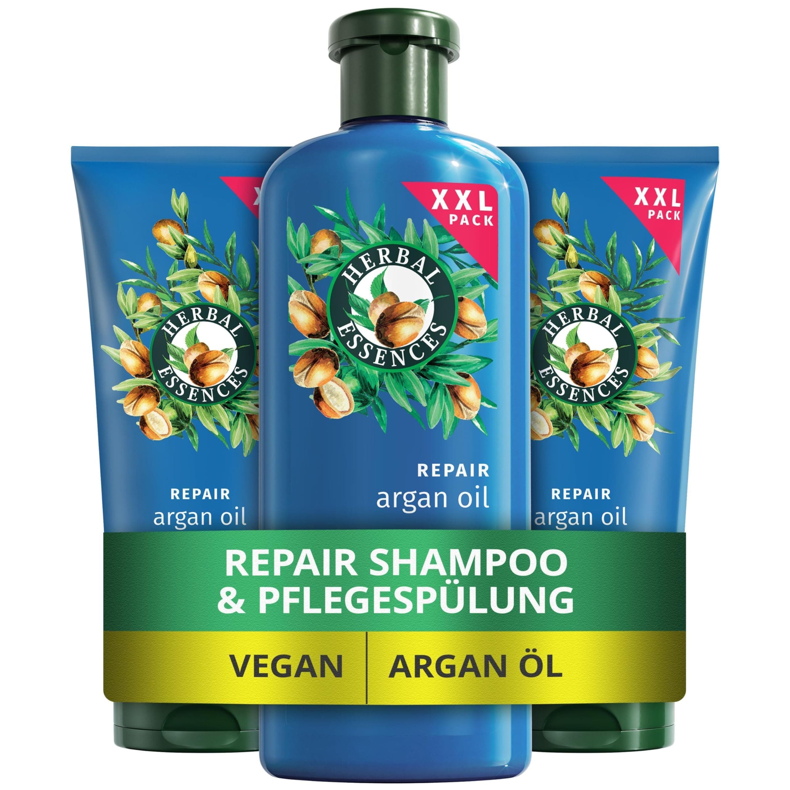 Herbal Essences Repair Shampoo (1 x 680ml) und Conditioner (2 x 350ml) Set mit Arganöl, Von Geschädigtem zu Geschmeidigerem, Glänzenden Haar