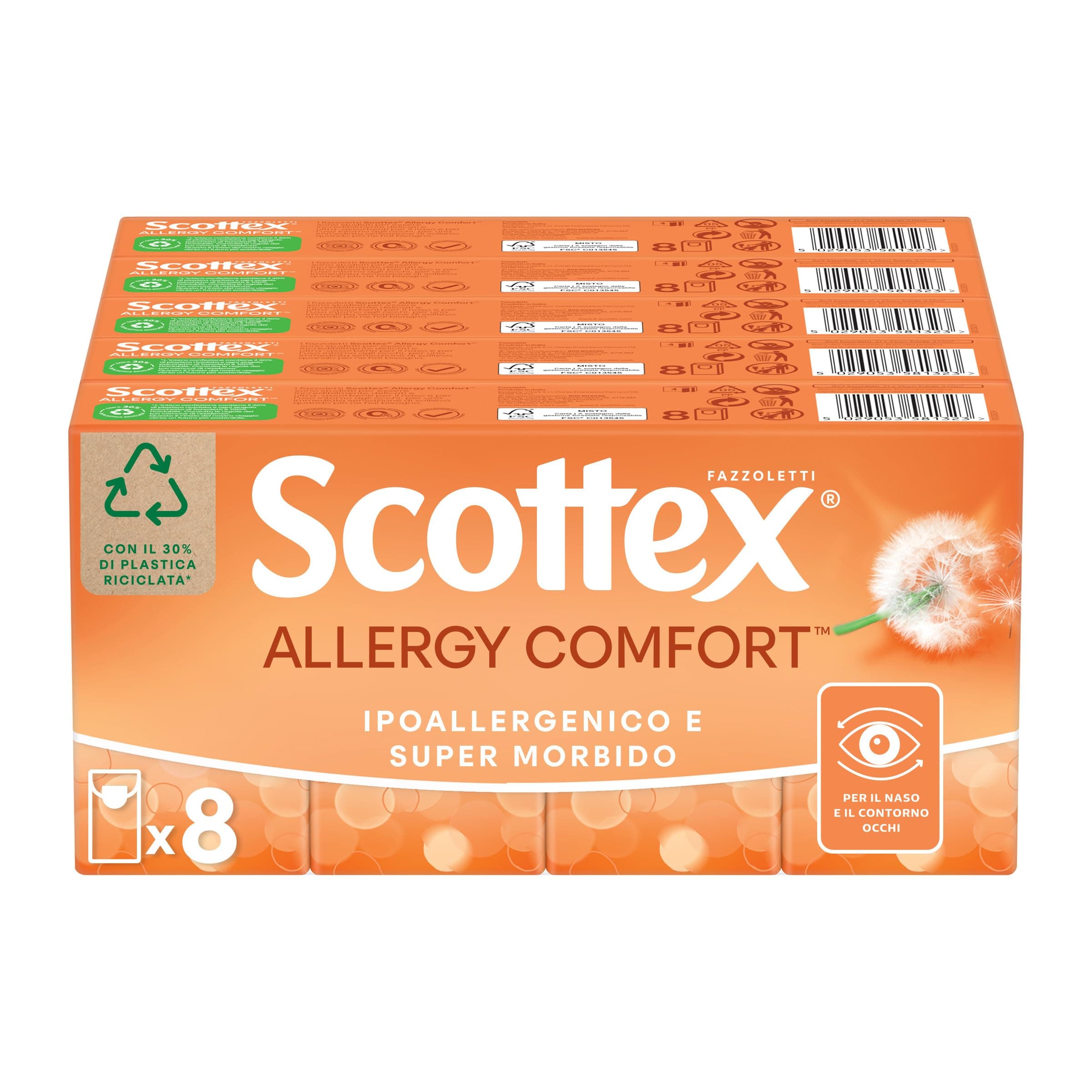 Scottex Fazzoletti Pocket Allergy, Ultra assorbenti, Oftalmologicamente testati, Confezione da 80 Pacchetti di Fazzoletti di carta (8x10)