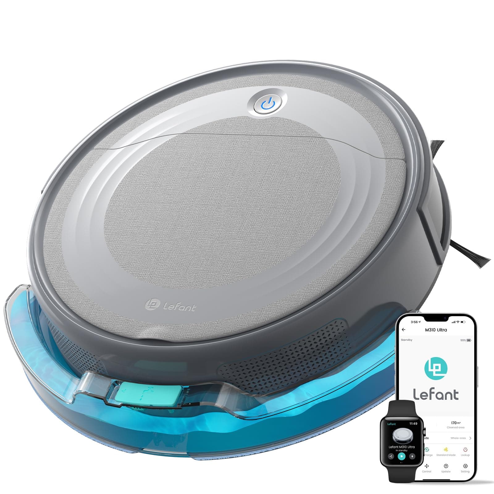 Lefant M310 Ultra Robot Aspirador y Fregasuelos 3 en 1 con Succión de 6000Pa, 170min, Mapeo Láser ToF, Evasión de Obstáculos PSD de 190°, Reconocimiento de Alfombras, WiFi/App/Alexa, Gris