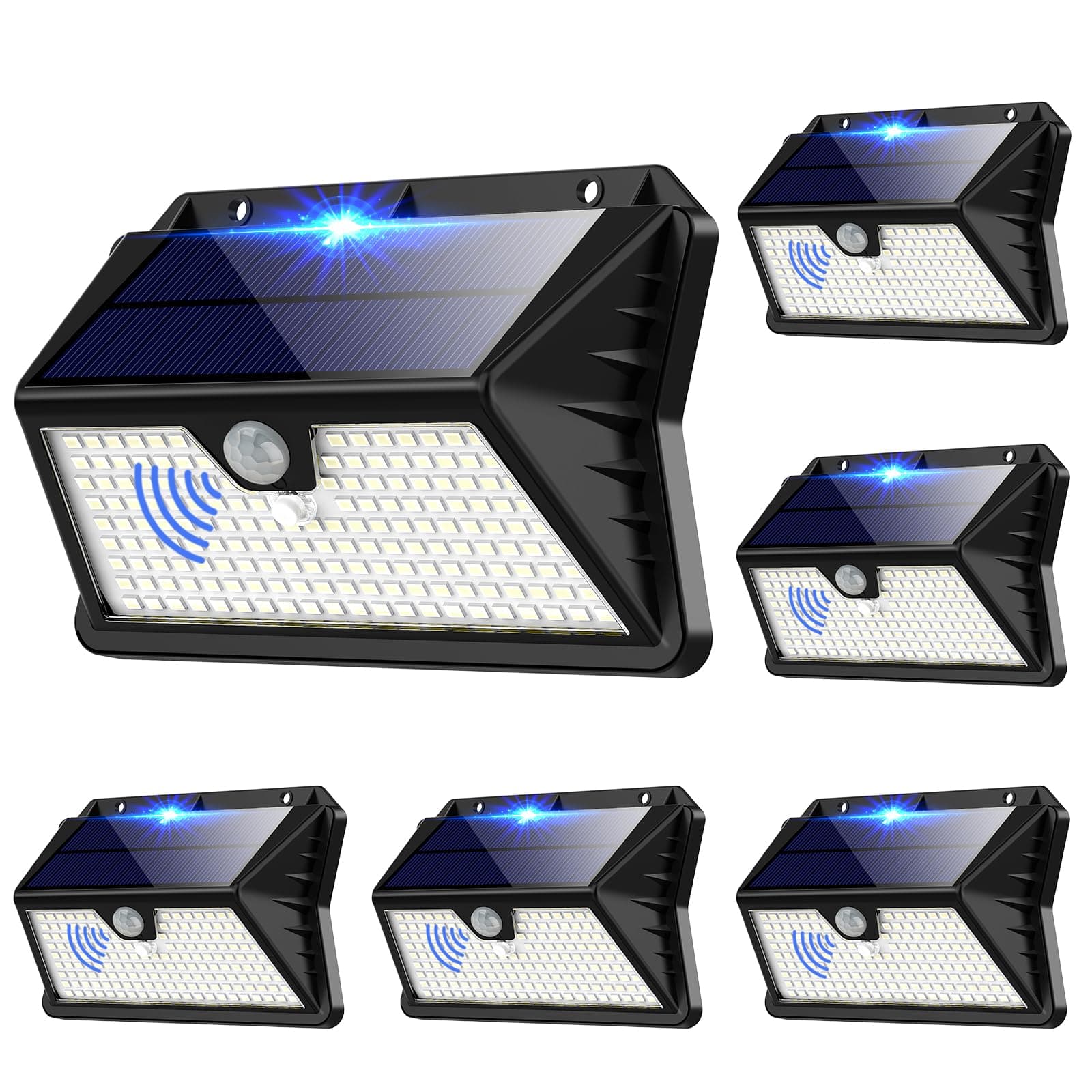 Luces Solares led Exterior Jardin, 【6Paquete】185 LED/3 Modos, 2200mAH Focos IP65 Impermeables con Sensor de Movimiento para Garaje, Calle, Patio