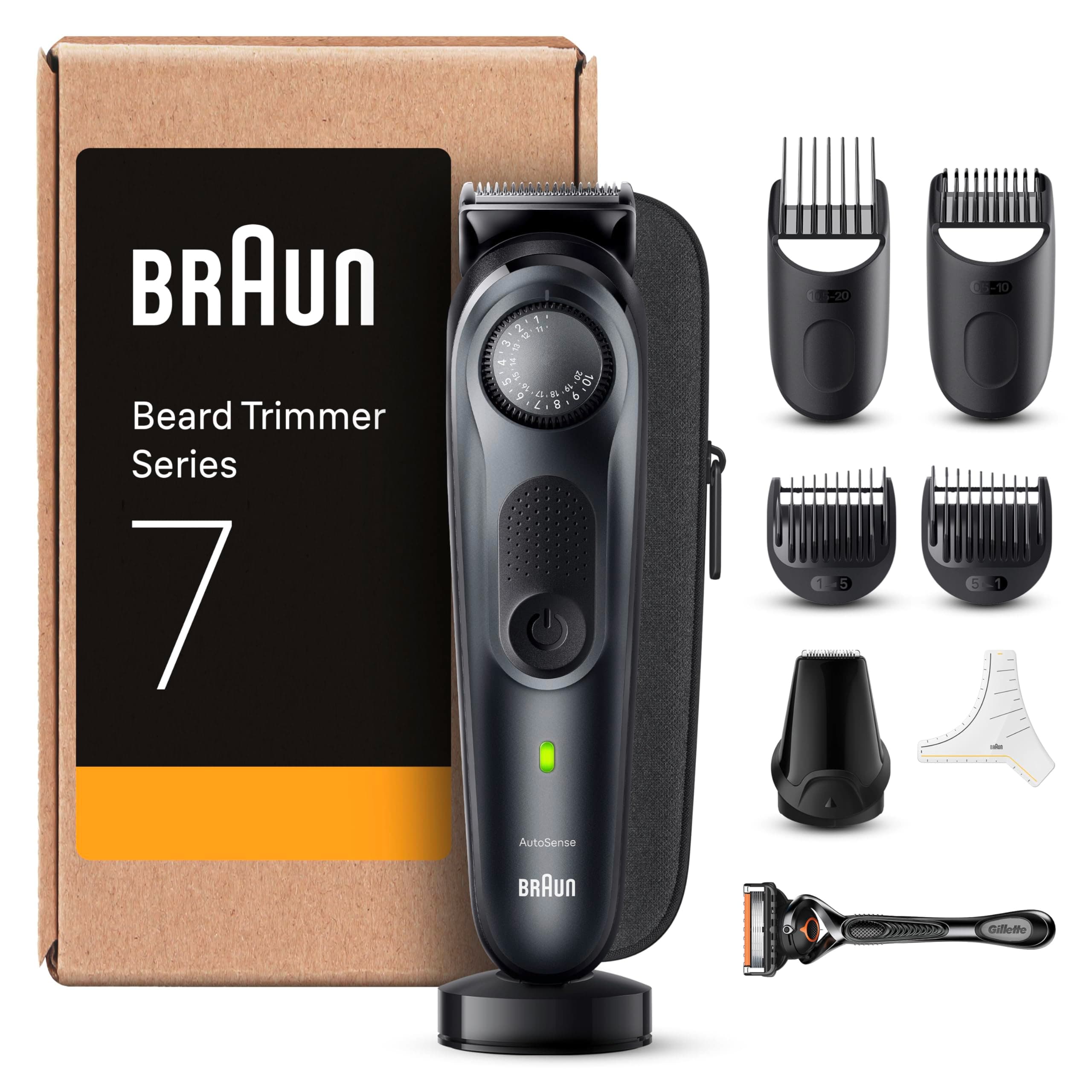 Braun Series 7 Regolabarba Uomo E Rasoio Elettrico Barba Con Lama Barba Problade, 40 Lunghezze, Accessori Da Barbiere, Base Di Ricarica, Custodia, BT7441 Nero Elettrico
